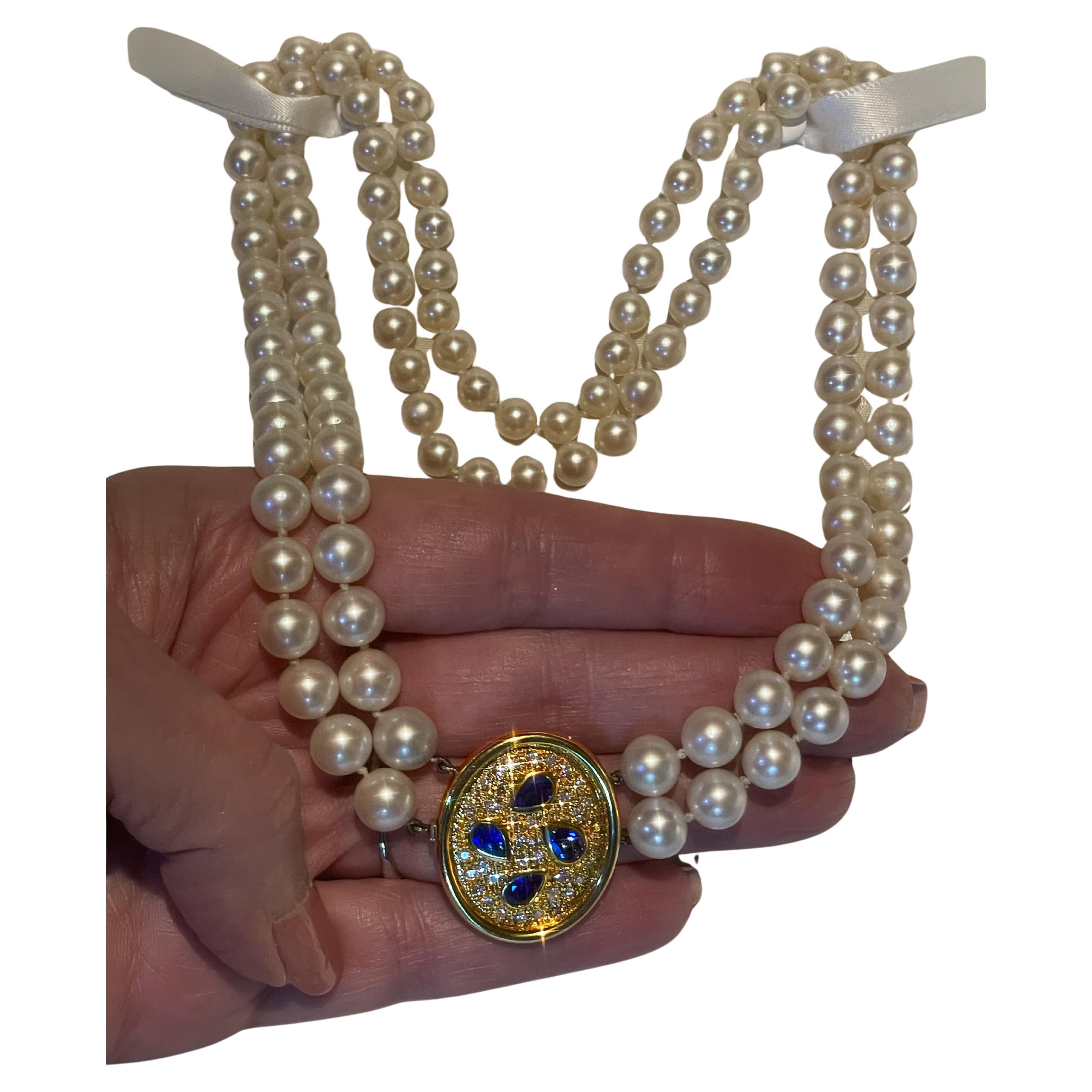 GIA Burma 18K Saphir No Heat Diamant Perle Halskette Anhänger Vintage Cert Rare im Angebot