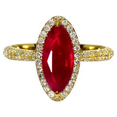 GIA Bague de fiançailles en or jaune 18 carats rubis sang de pigeon 2.15 ct