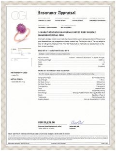 GIA Certified No Heat Burma Carved Ruby Diamond Cocktail Rose Gold Ring