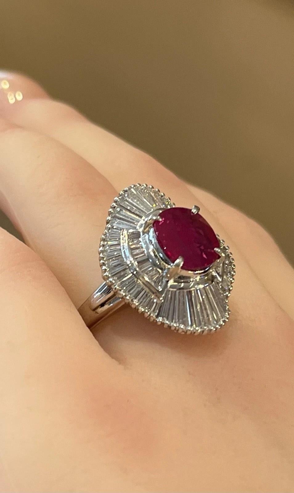 GIA Burma Heated Ruby 3.43 carat Oval in Diamond Platinum Ring 1