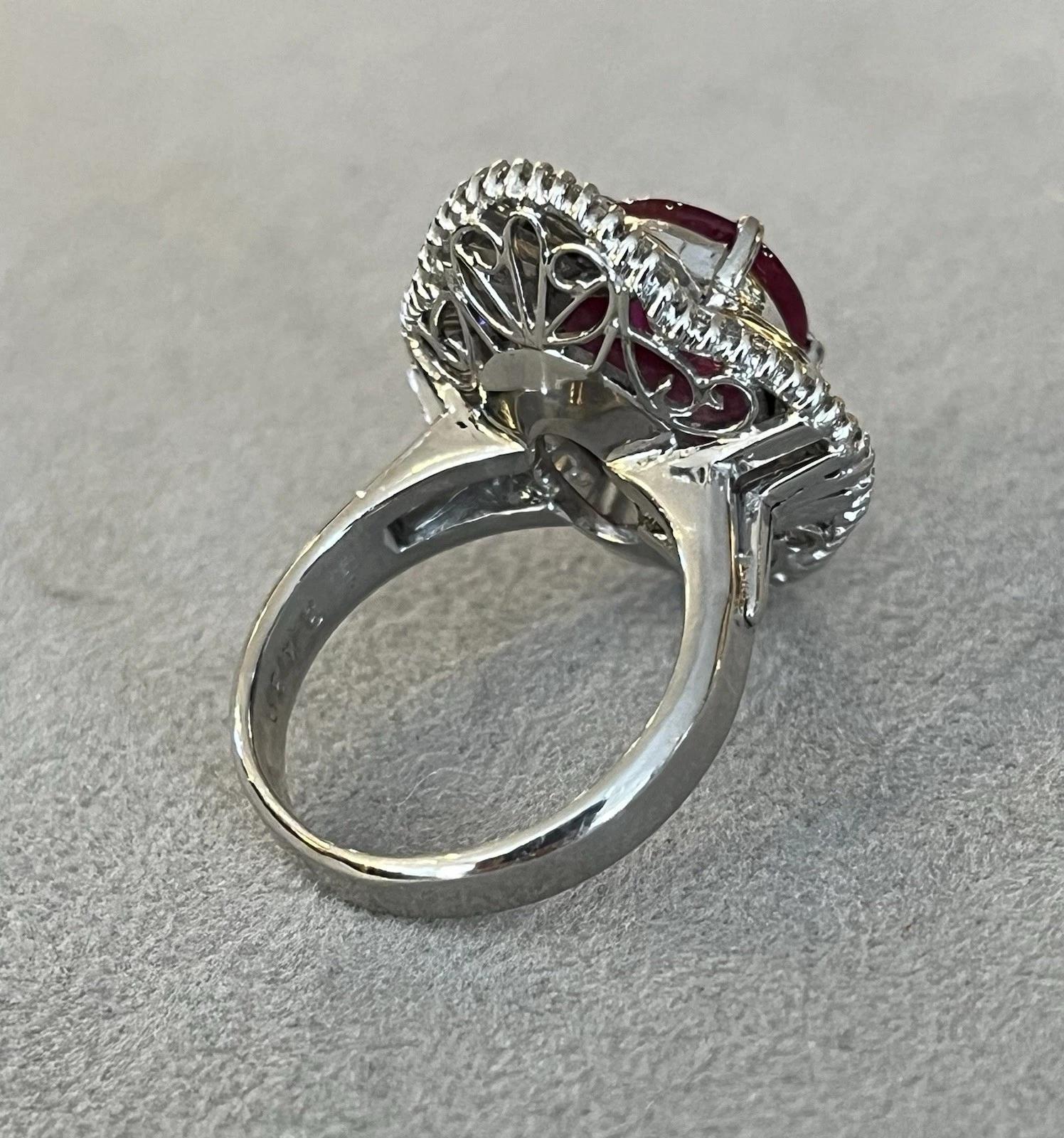GIA Burma Heated Ruby 3.43 carat Oval in Diamond Platinum Ring 2