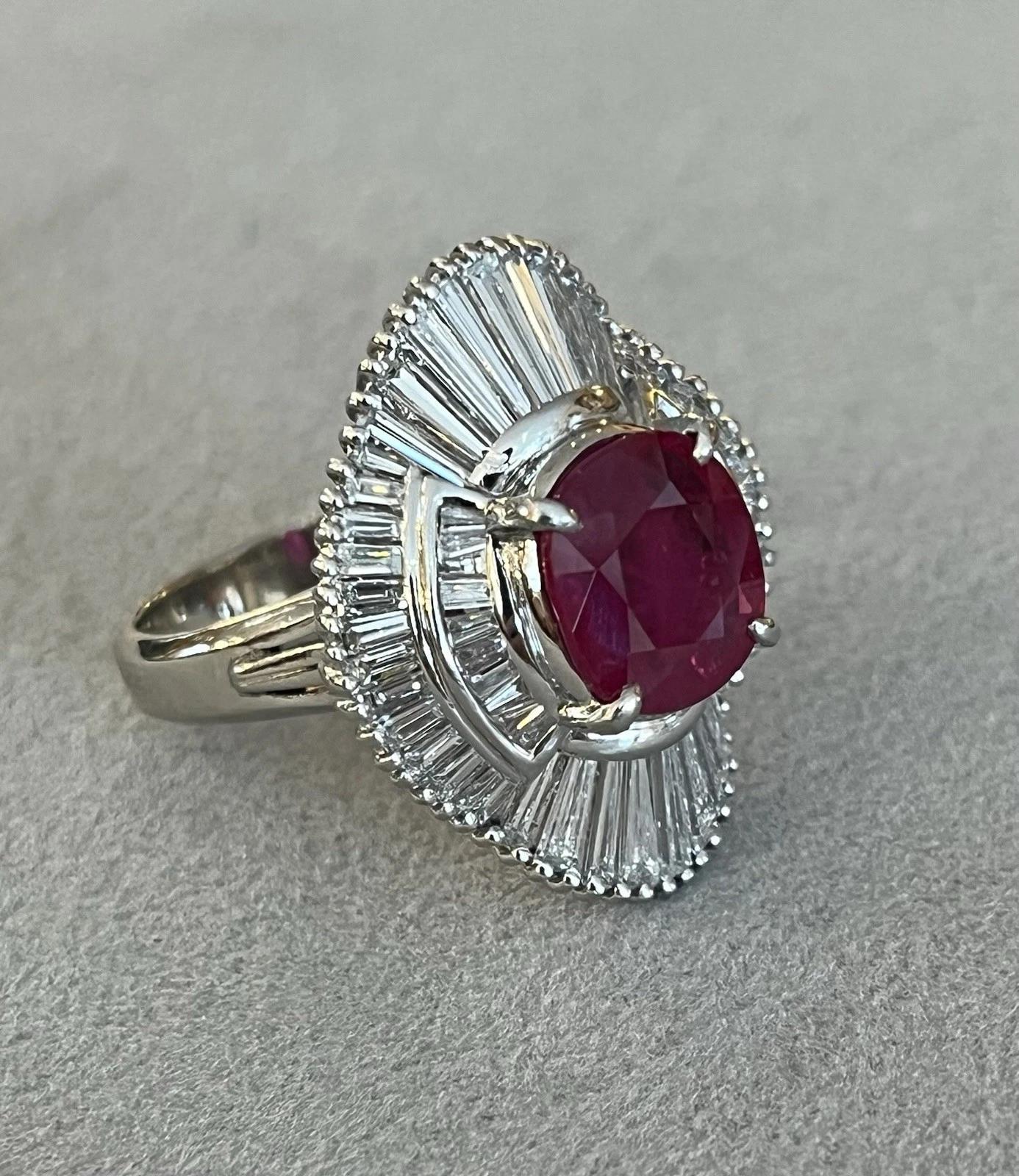 GIA Burma Heated Ruby 3.43 carat Oval in Diamond Platinum Ring 3