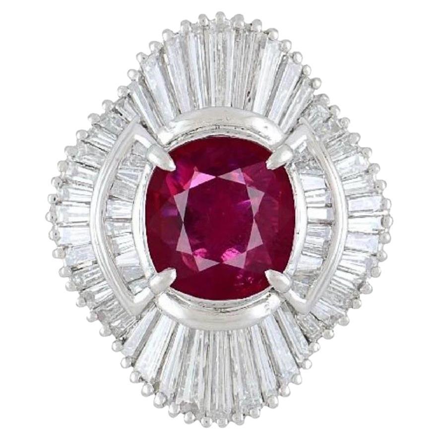GIA Burma Heated Ruby 3.43 carat Oval in Diamond Platinum Ring