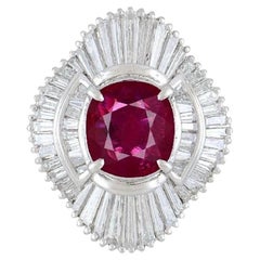 GIA Burma Heated Ruby 3.43 carat Oval in Diamond Platinum Ring