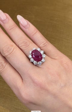GIA Burma Heated Ruby 7.71 Carat Oval in Diamond Platinum Ring