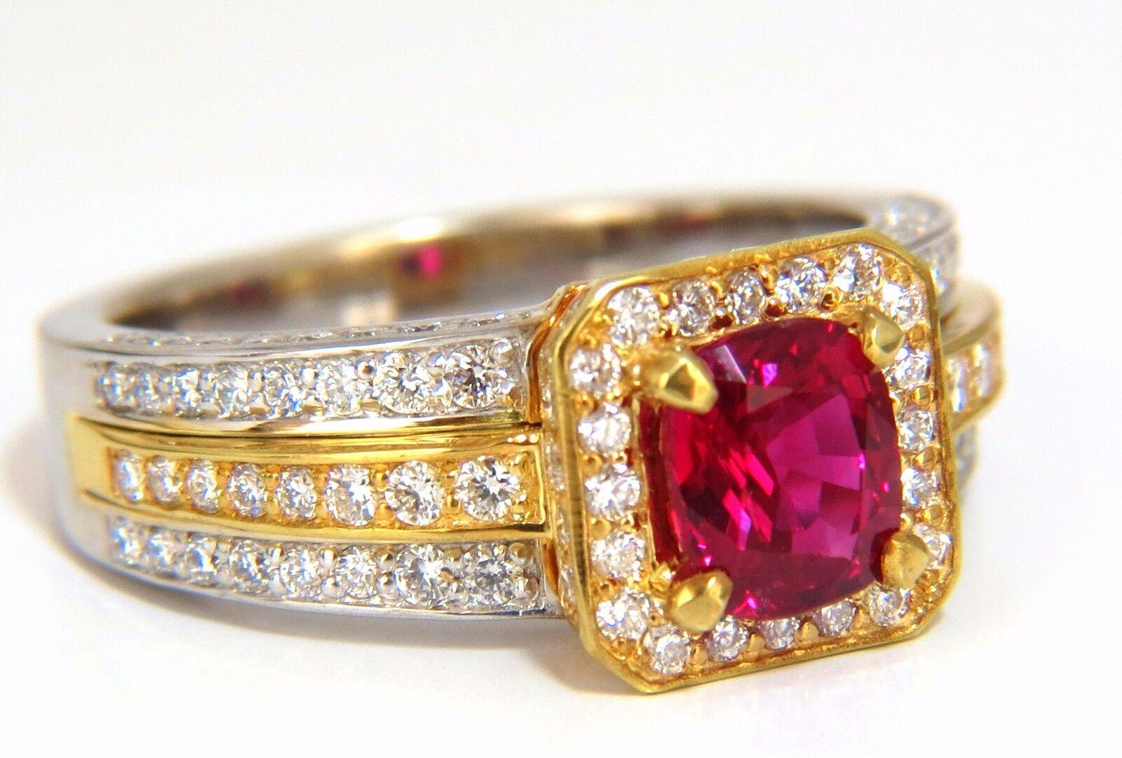 GIA Burma Pigeon Blood 1.14ct vivid red ruby diamonds ring 14kt In New Condition For Sale In New York, NY