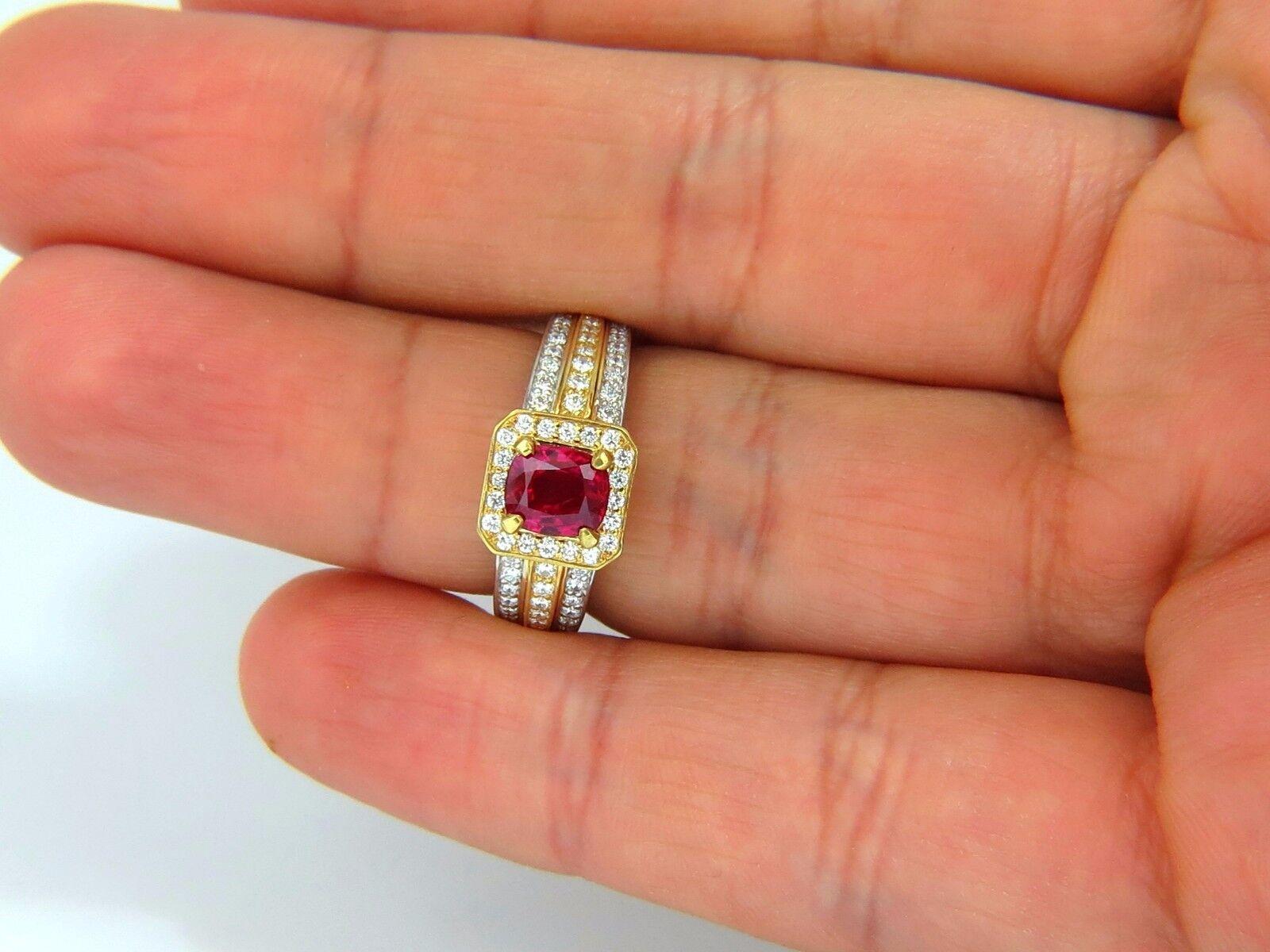 GIA Burma Pigeon Blood 1.14ct vivid red ruby diamonds ring 14kt For Sale 2