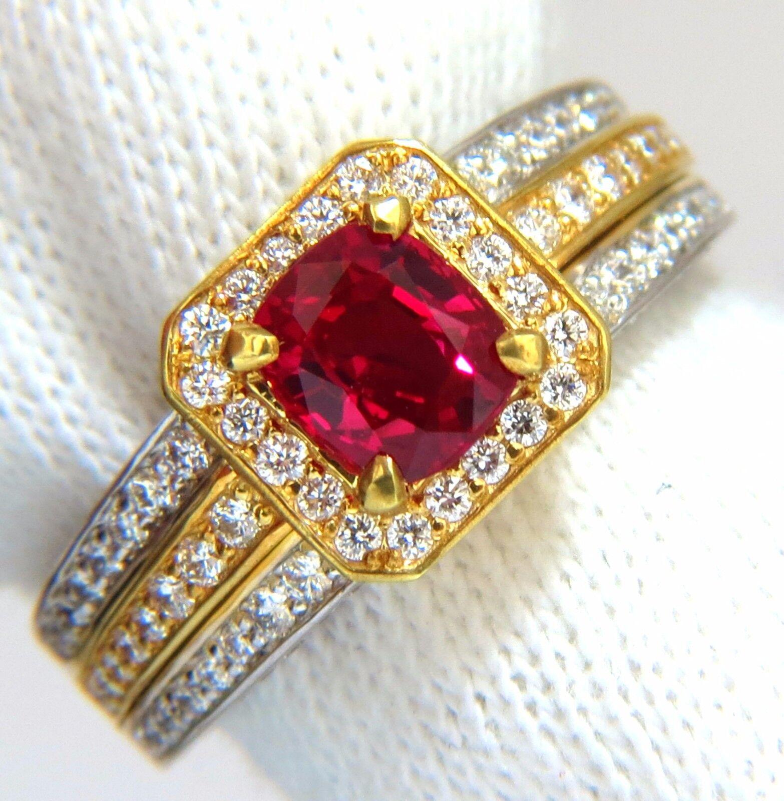 GIA Burma Pigeon Blood 1.14ct vivid red ruby diamonds ring 14kt For Sale 3