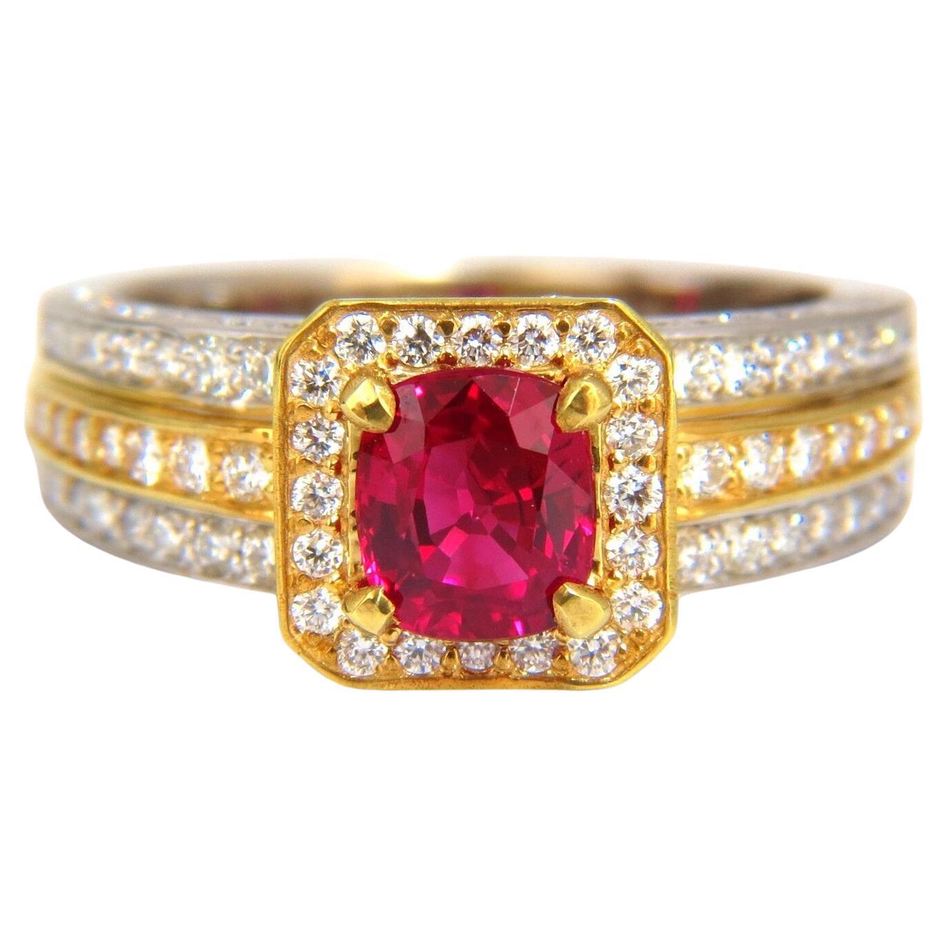 GIA Burma Pigeon Blood 1.14ct vivid red ruby diamonds ring 14kt For Sale