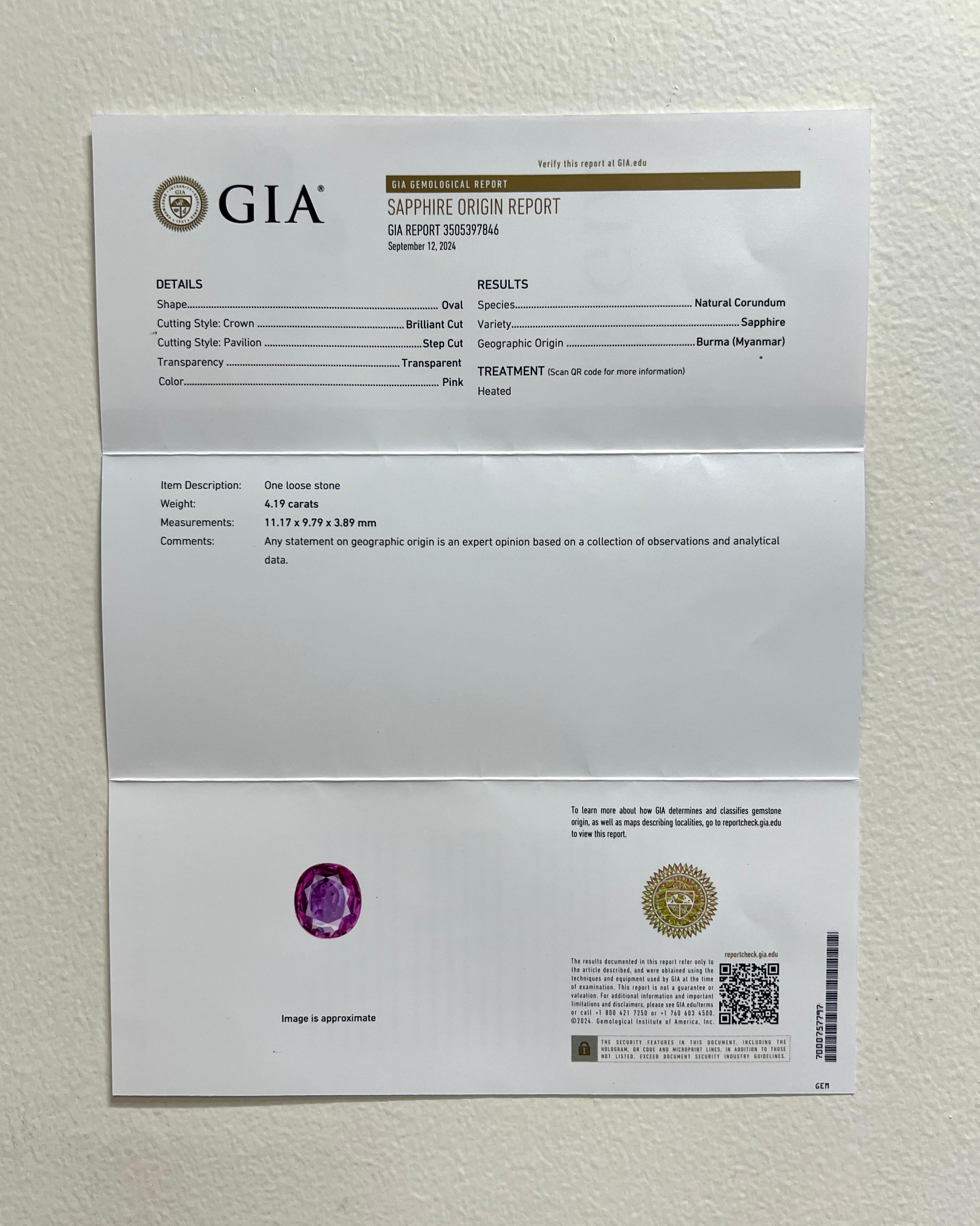 GIA Anello con zaffiro ovale di Burma e diamante Cadillac in oro bianco 18 carati in vendita 4