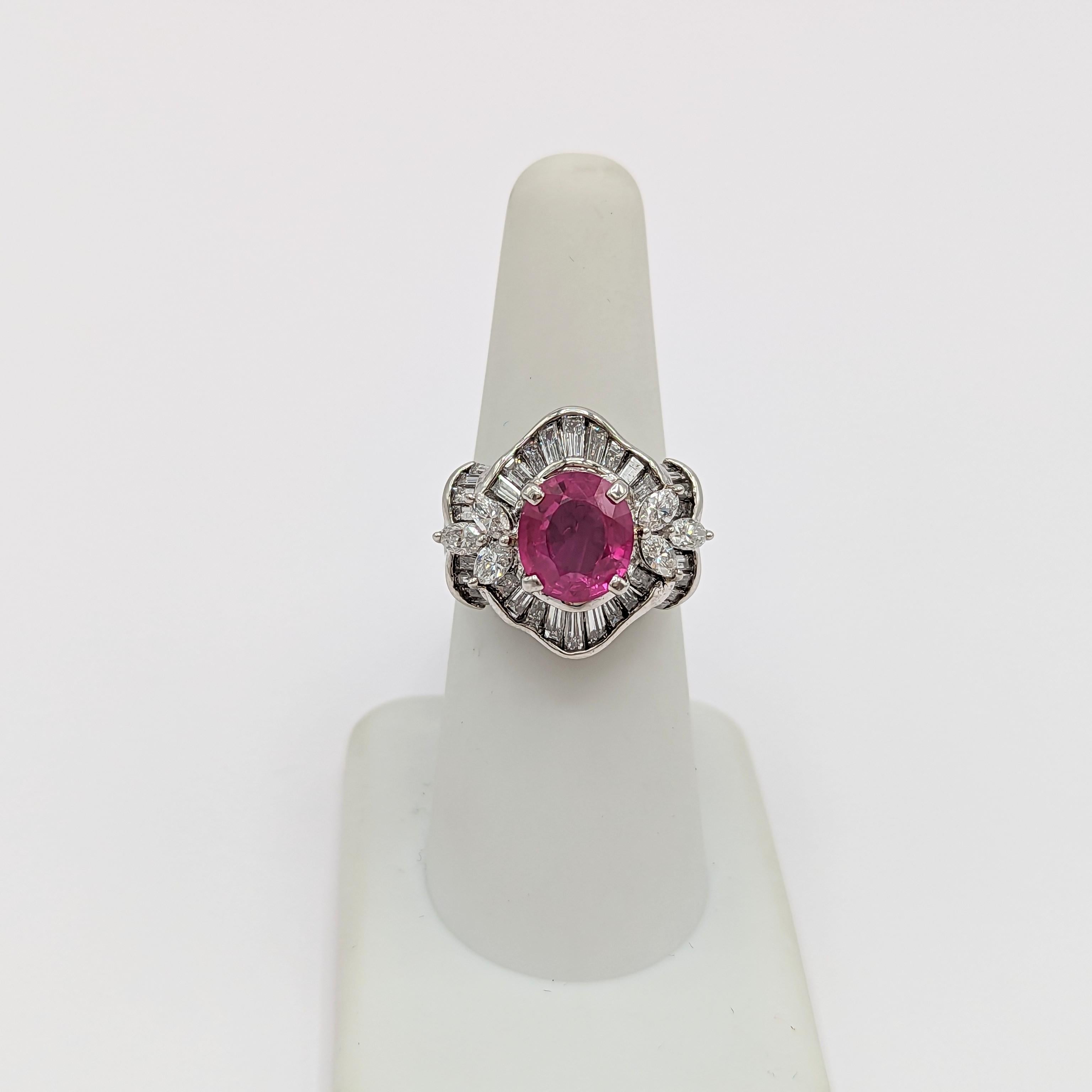 Women's or Men's GIA Burma Purplish Red Ruby and White Diamond Ring in Platinum For Sale