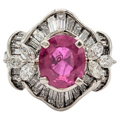GIA Burma Purplish Red Ruby and White Diamond Ring in Platinum