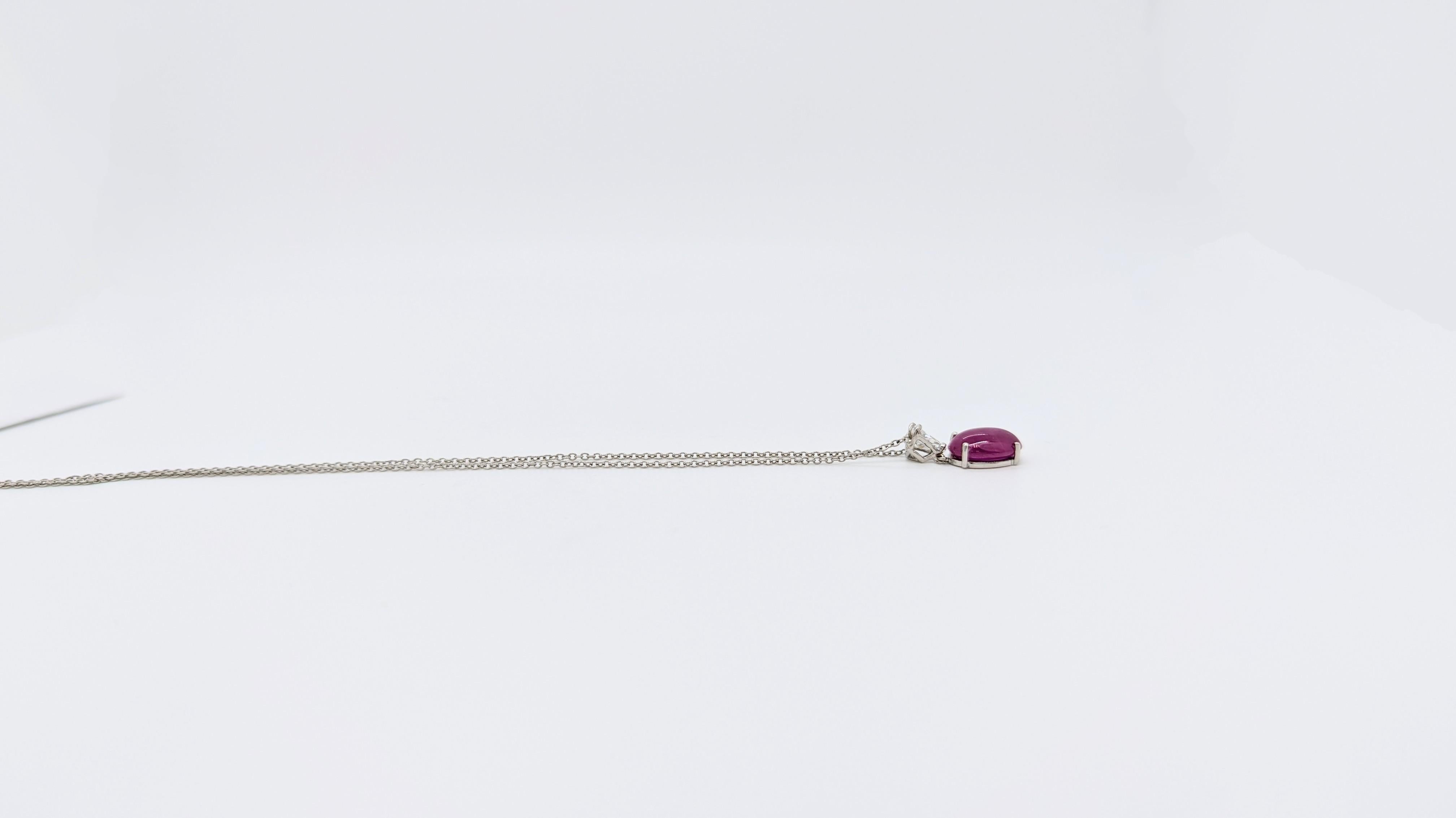 GIA Burma Red Ruby & Trillion Diamond Pendant Necklace in Platinum In New Condition For Sale In Los Angeles, CA