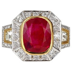 GIA Burma Ruby and Diamond Three Stone Cocktail Ring