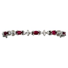 GIA Burma Ruby and White Diamond Bracelet in 18K White Gold