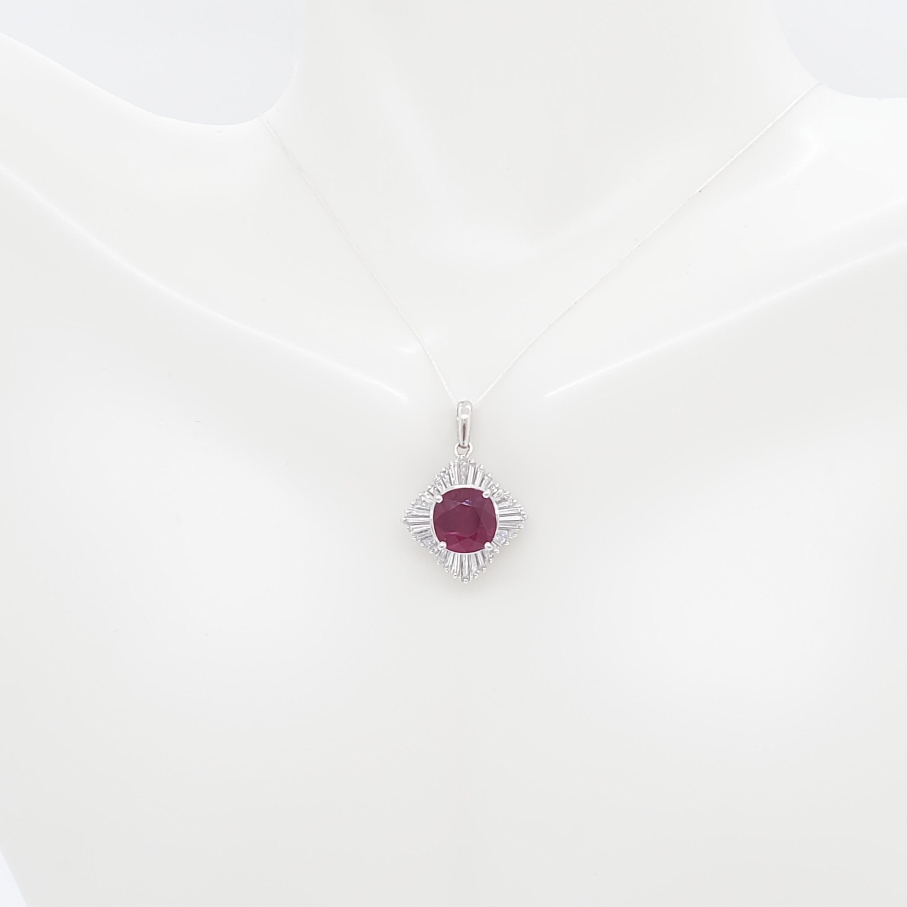 Cushion Cut GIA Burma Ruby and White Diamond Pendant in Platinum For Sale