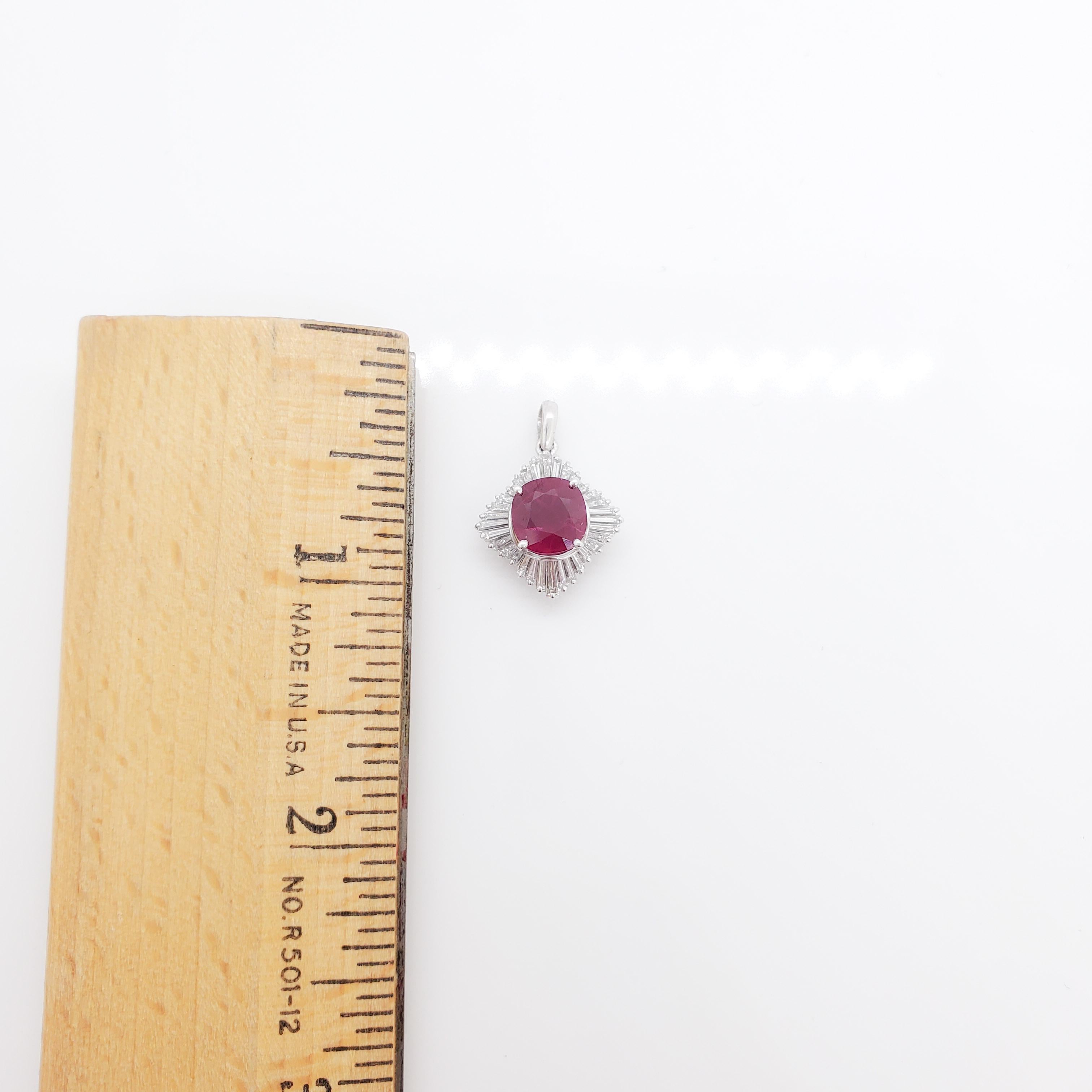 GIA Burma Ruby and White Diamond Pendant in Platinum In New Condition For Sale In Los Angeles, CA