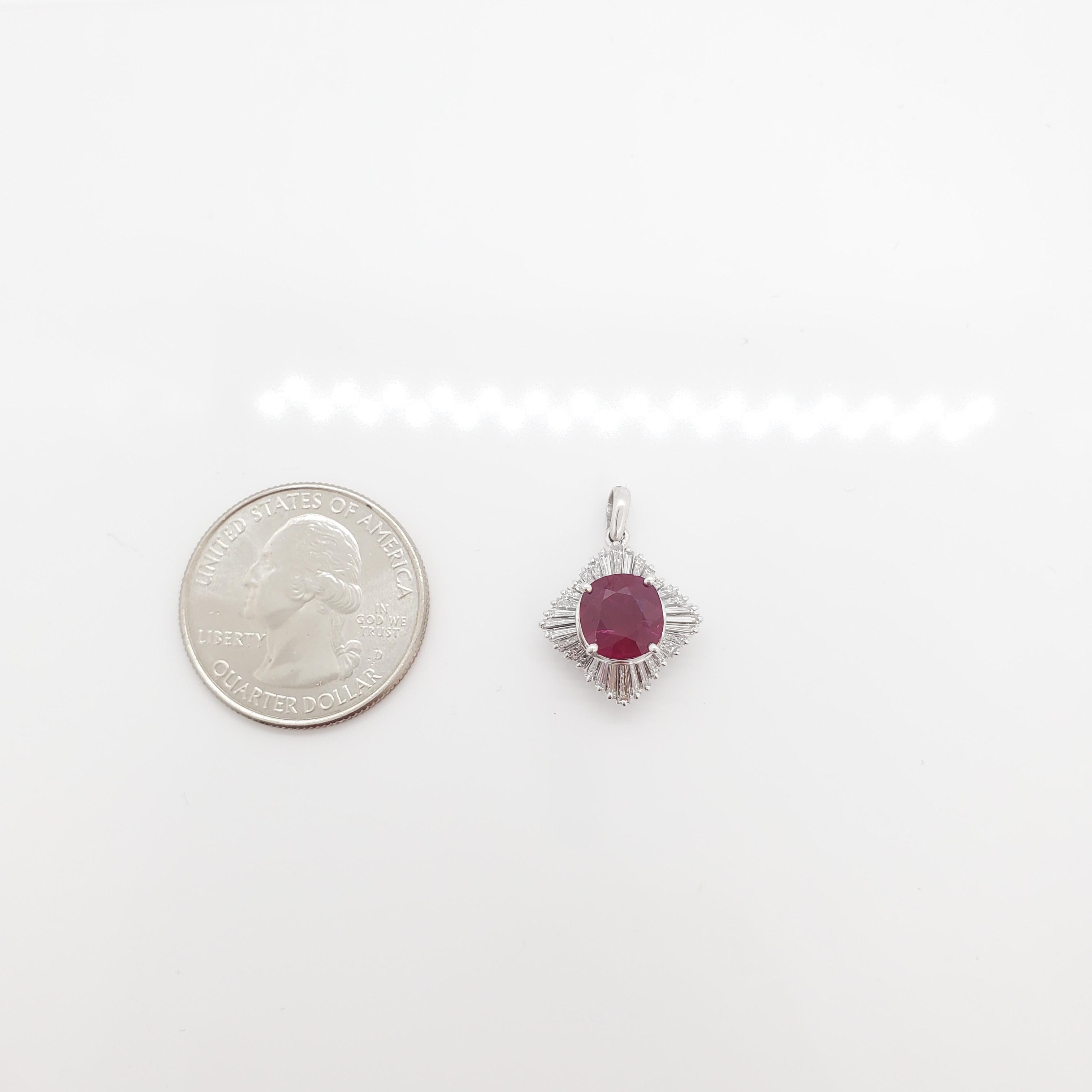 GIA Burma Ruby and White Diamond Pendant in Platinum For Sale 1
