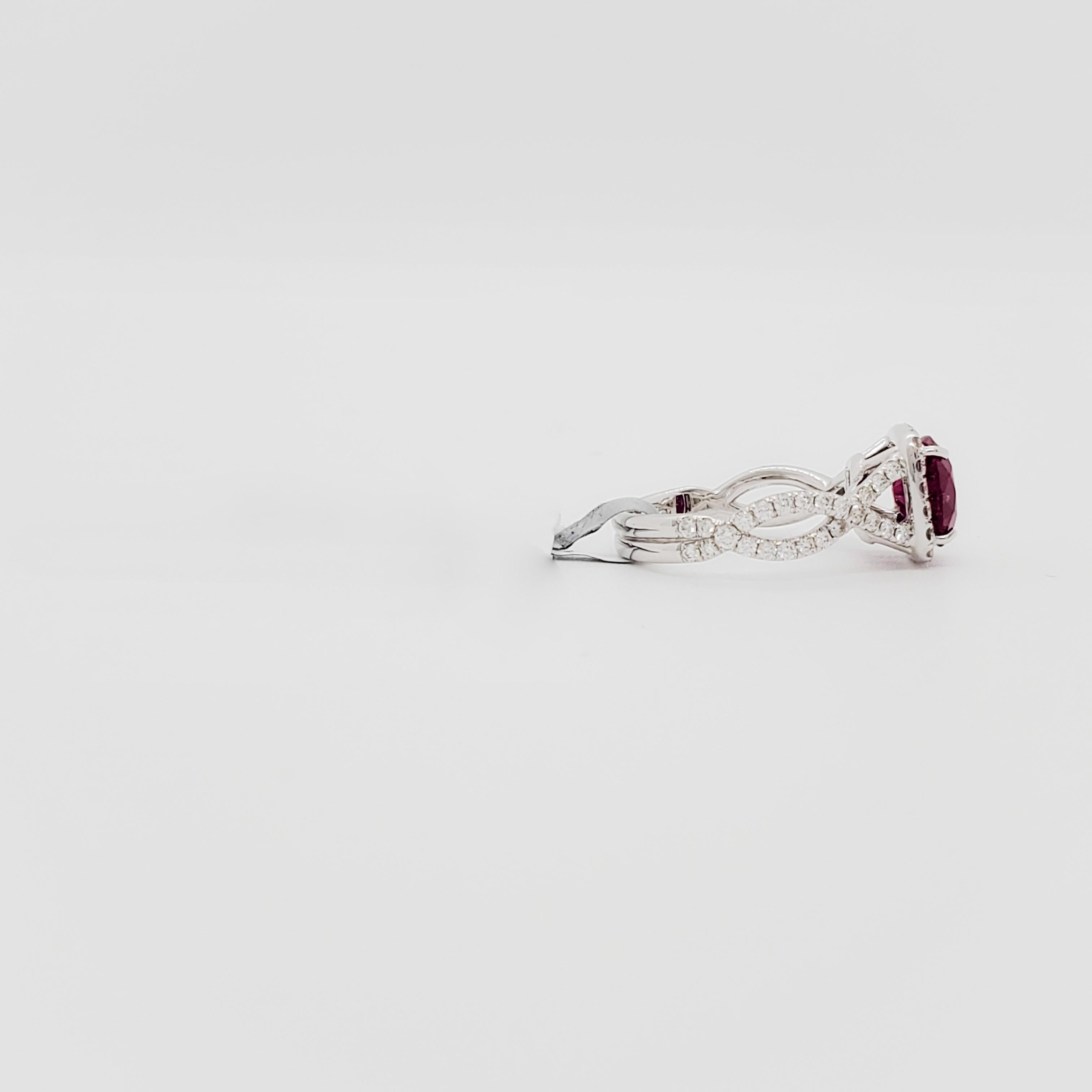 GIA Burma Ruby Cushion and White Diamond Cocktail Ring in 18k White Gold For Sale 2