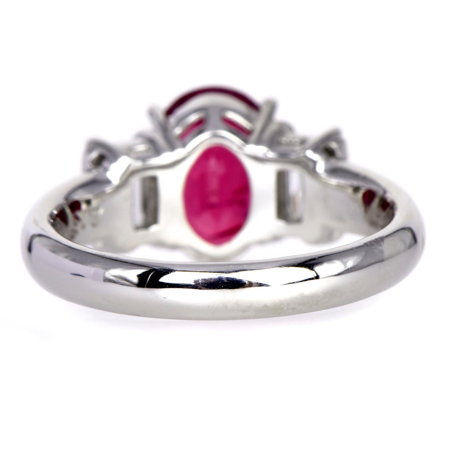 Retro GIA Burma Ruby Diamond Platinum Engagement Ring