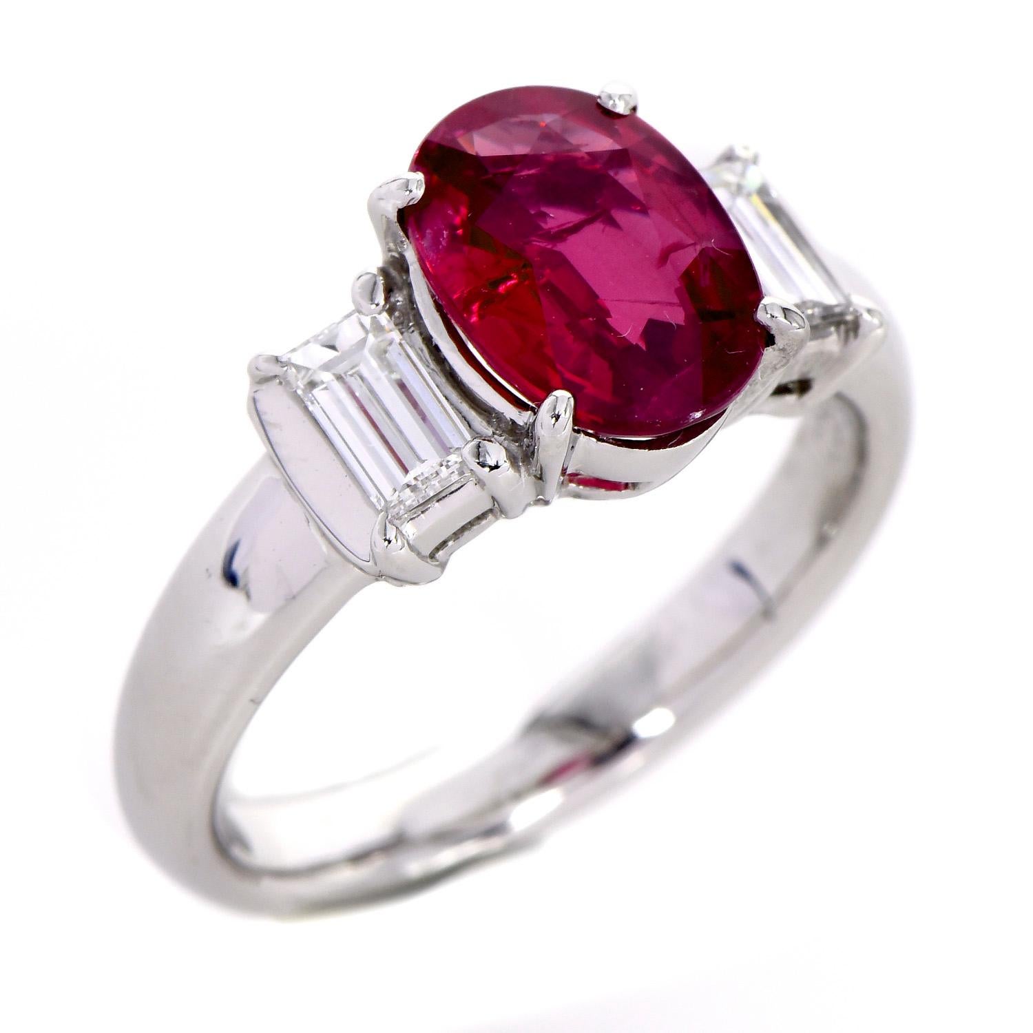 Oval Cut GIA Burma Ruby Diamond Platinum Engagement Ring