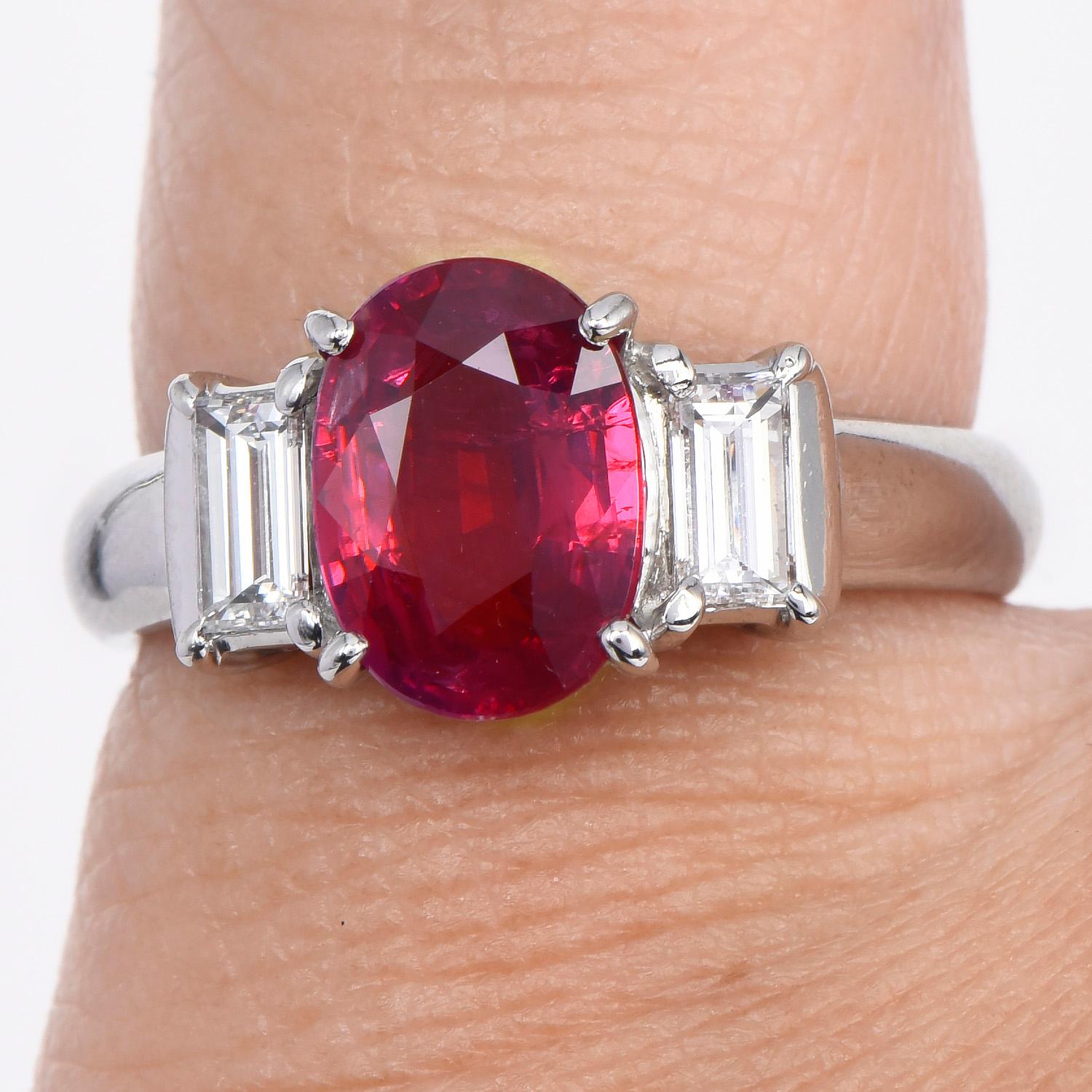 GIA Burma Ruby Diamond Platinum Engagement Ring In Excellent Condition In Miami, FL