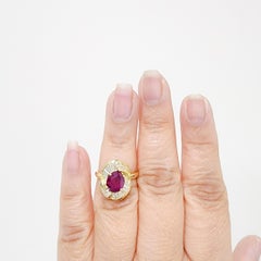 GIA Burma Ruby Oval and White Diamond Ring in 18k Yellow Gold