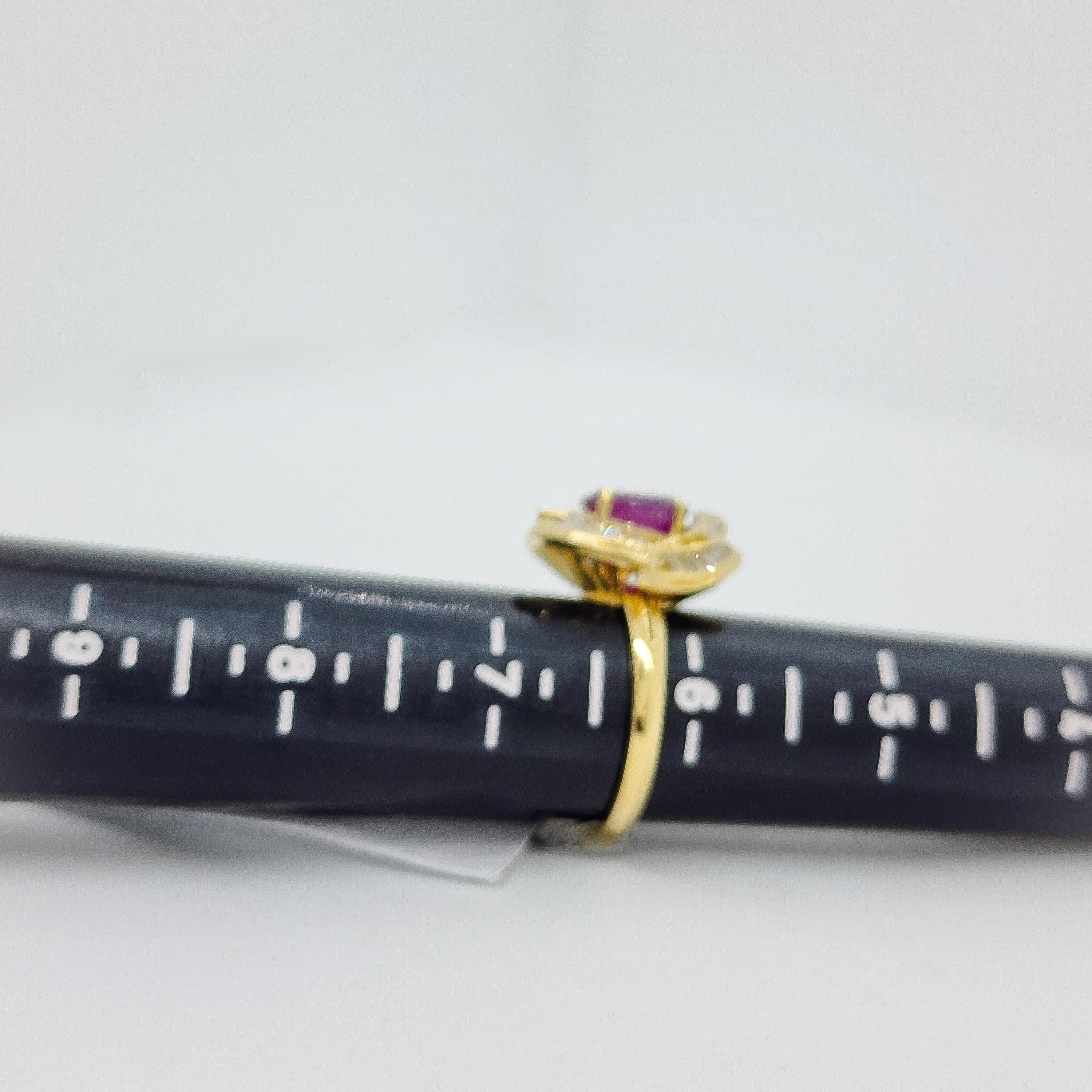 GIA Burma Ruby Oval and White Diamond Ring in 18k Yellow Gold For Sale 2