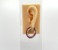 GIA Burma Ruby Round and Diamond Baguette Hoop Earrings in Platinum