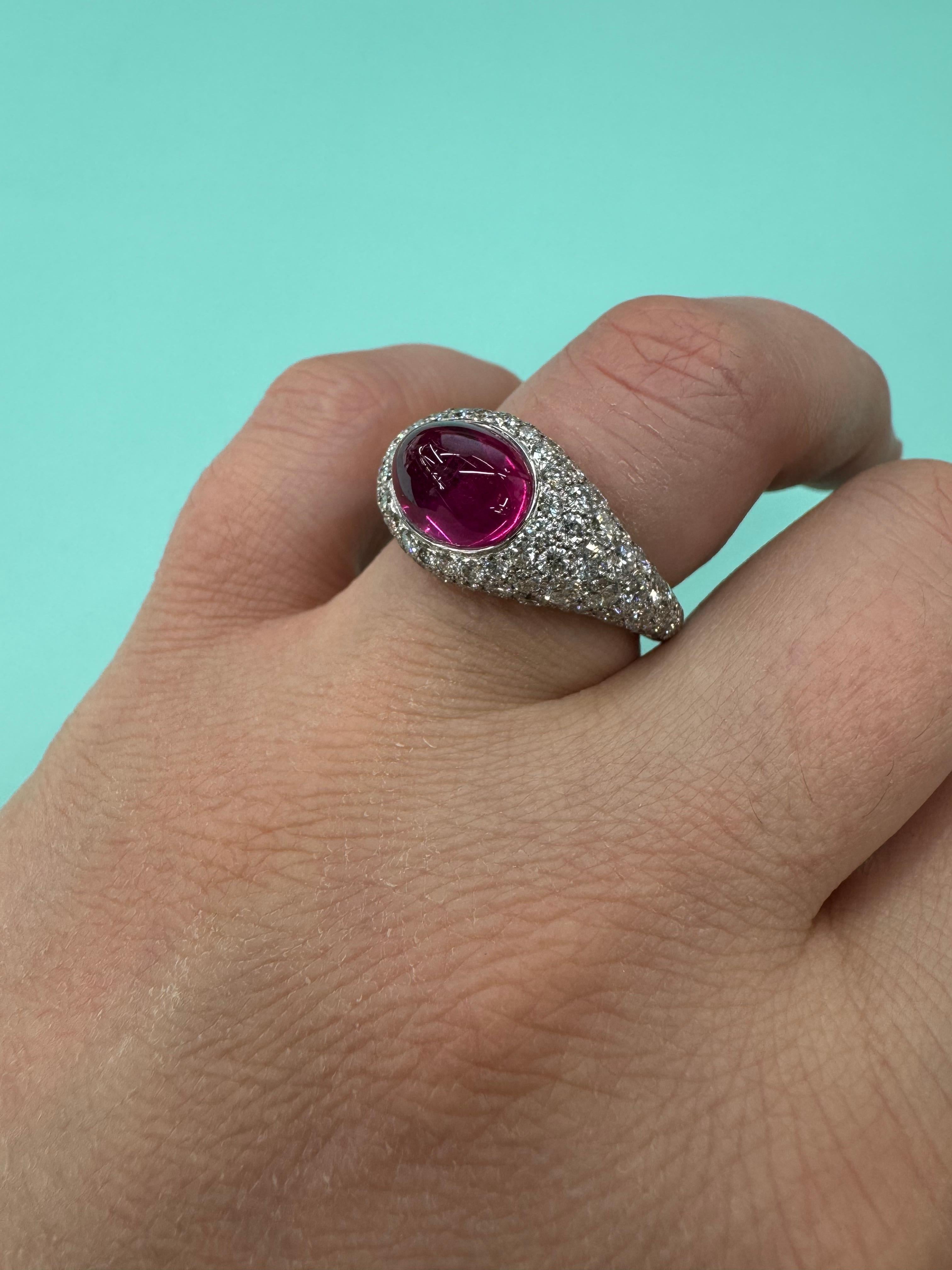 GIA Cabochon Burma Ruby 8.75 Carats Cocktail Ring 18 Karat White Gold Heated For Sale 4