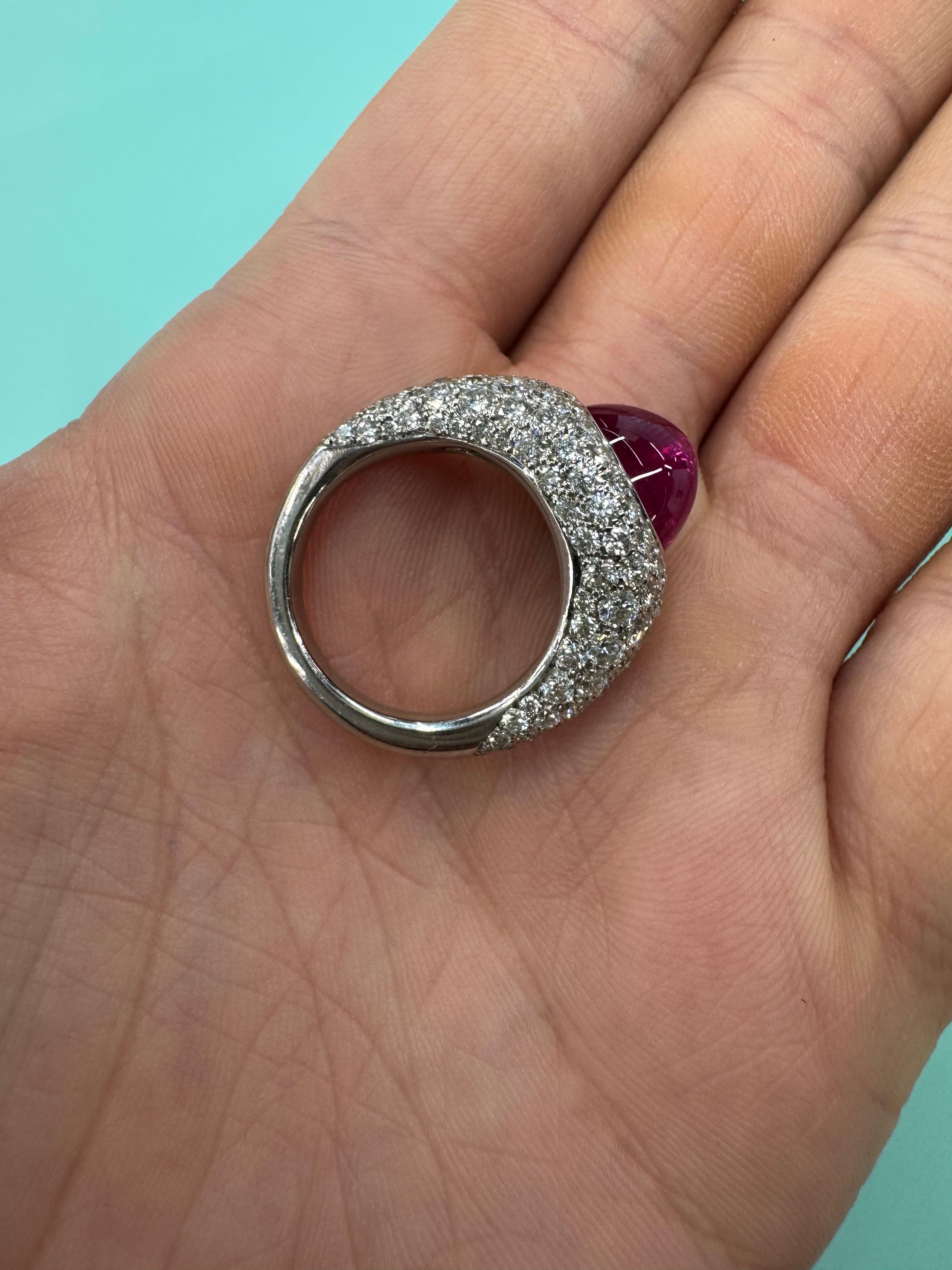 GIA Cabochon Burma Ruby 8.75 Carats Cocktail Ring 18 Karat White Gold Heated For Sale 5
