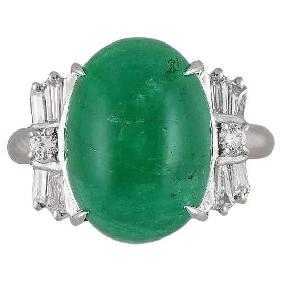 GIA Cabochon Emerald 9.42 carat and Diamond Ring in Platinum