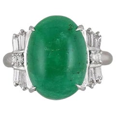 GIA Cabochon Emerald 9.42 carat and Diamond Ring in Platinum