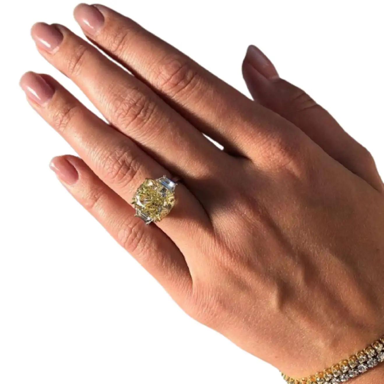 GIA Certified 4.20 Carat Fancy Yellow Cushion Cut Diamond Ring 