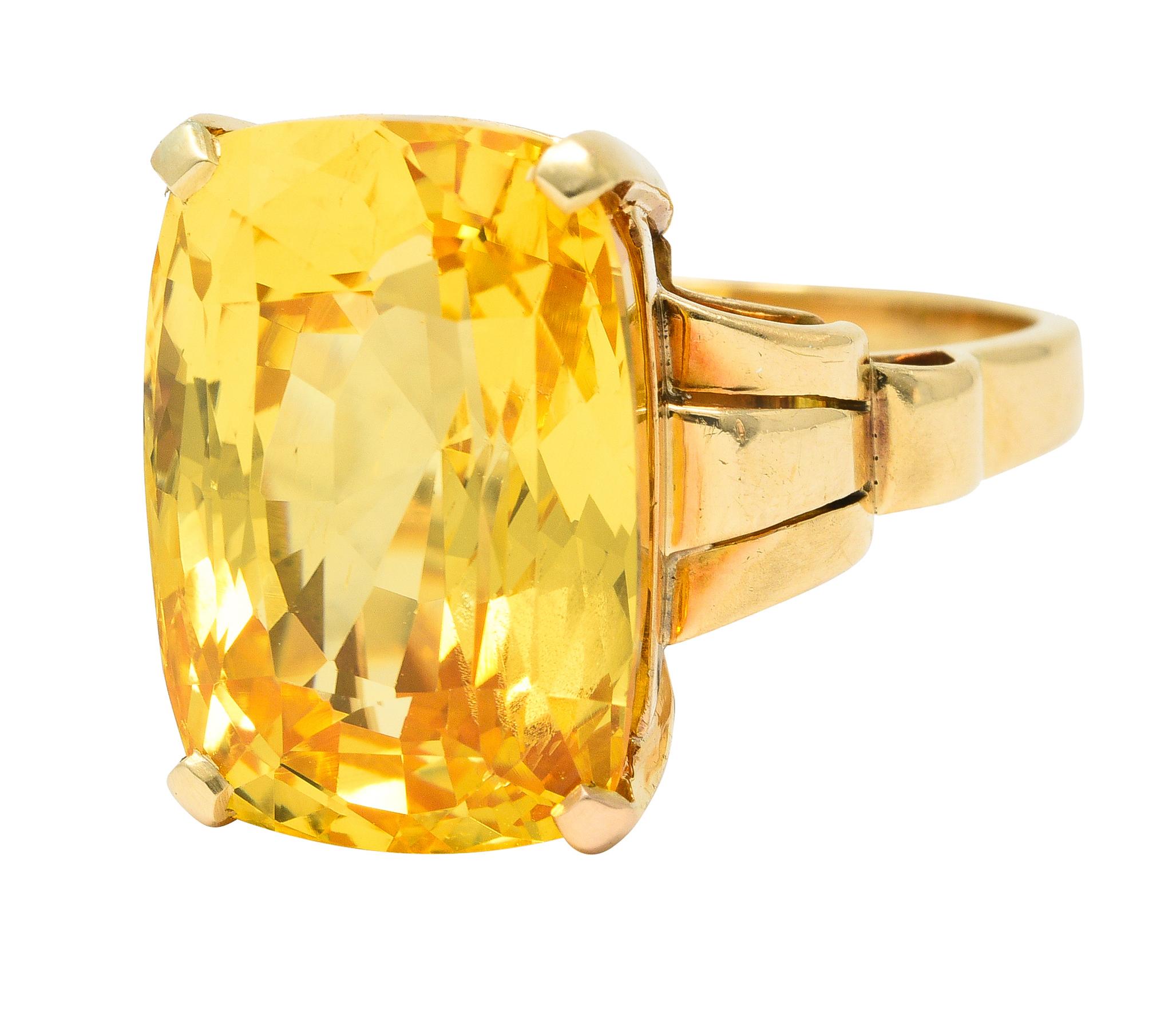 Women's or Men's GIA Cartier Retro 17.33 Carats No Heat Cushion Cut Ceylon Yellow Sapphire Ring