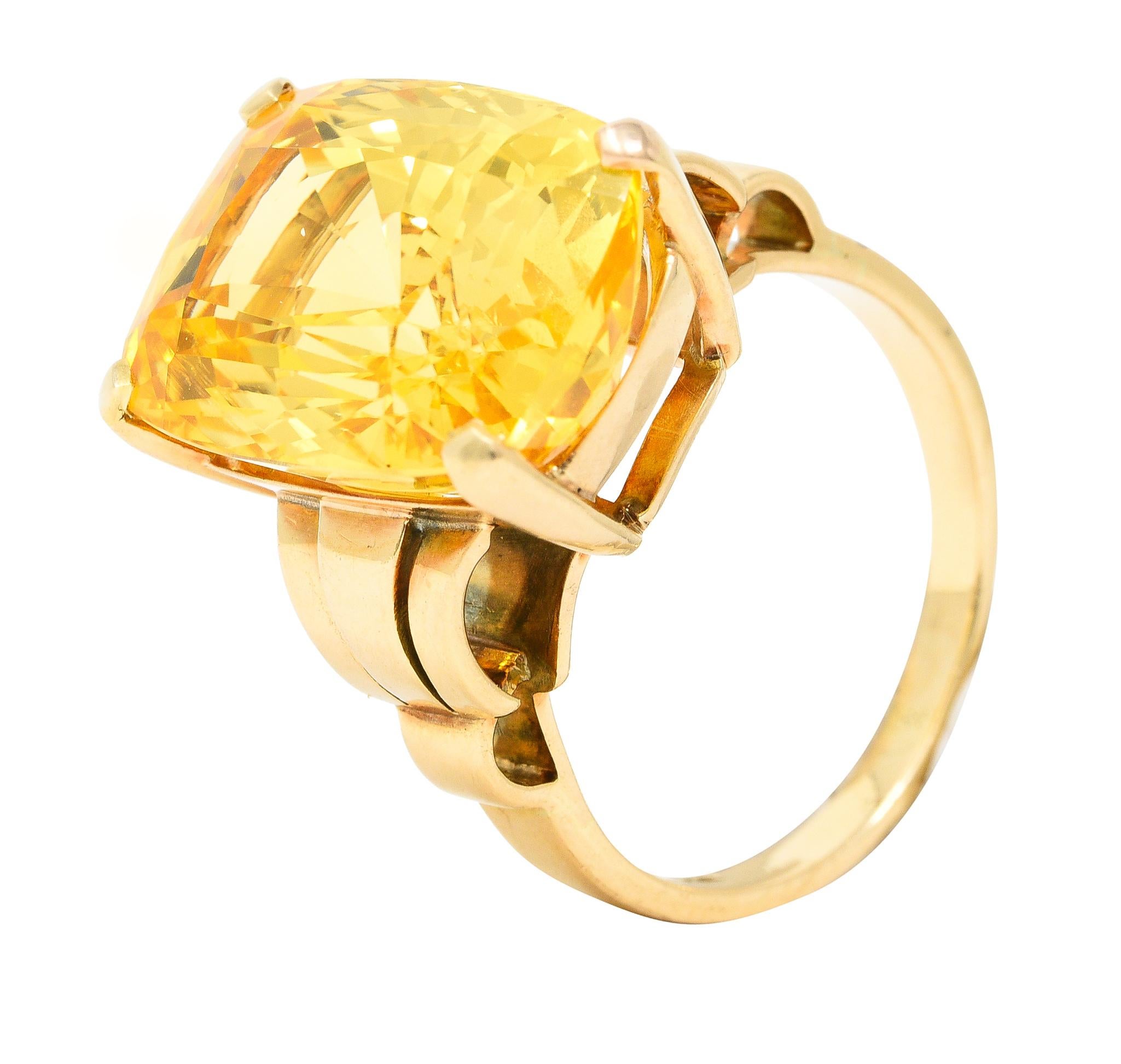 GIA Cartier Retro 17.33 Carats No Heat Cushion Cut Ceylon Yellow Sapphire Ring 2