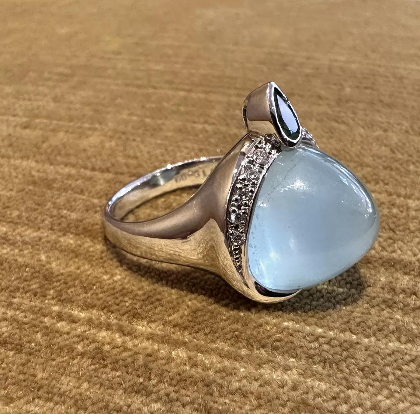 Women's GIA Cat's Eye Aquamarine and Diamond Ring in Platinum For Sale