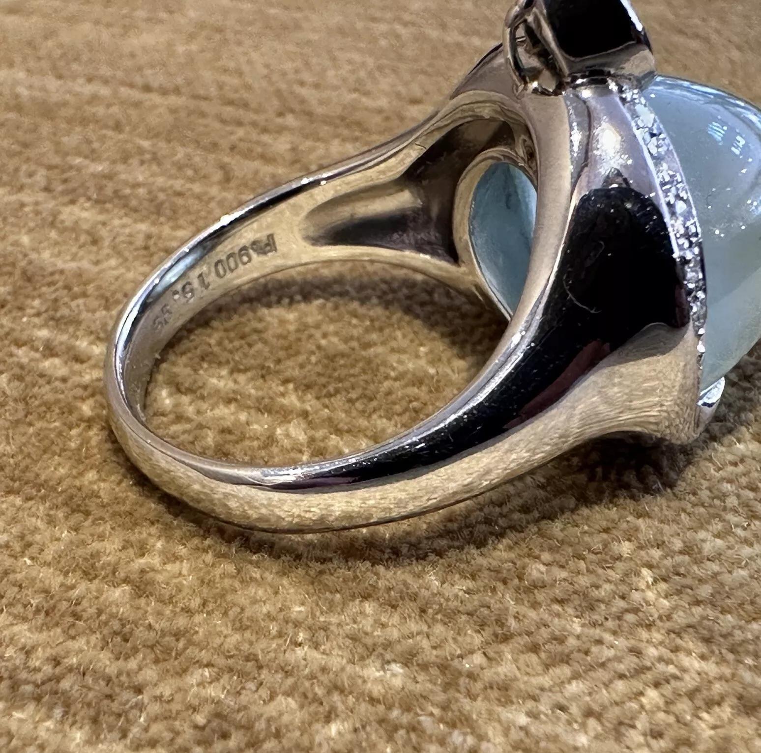 GIA Cat's Eye Aquamarine and Diamond Ring in Platinum For Sale 1