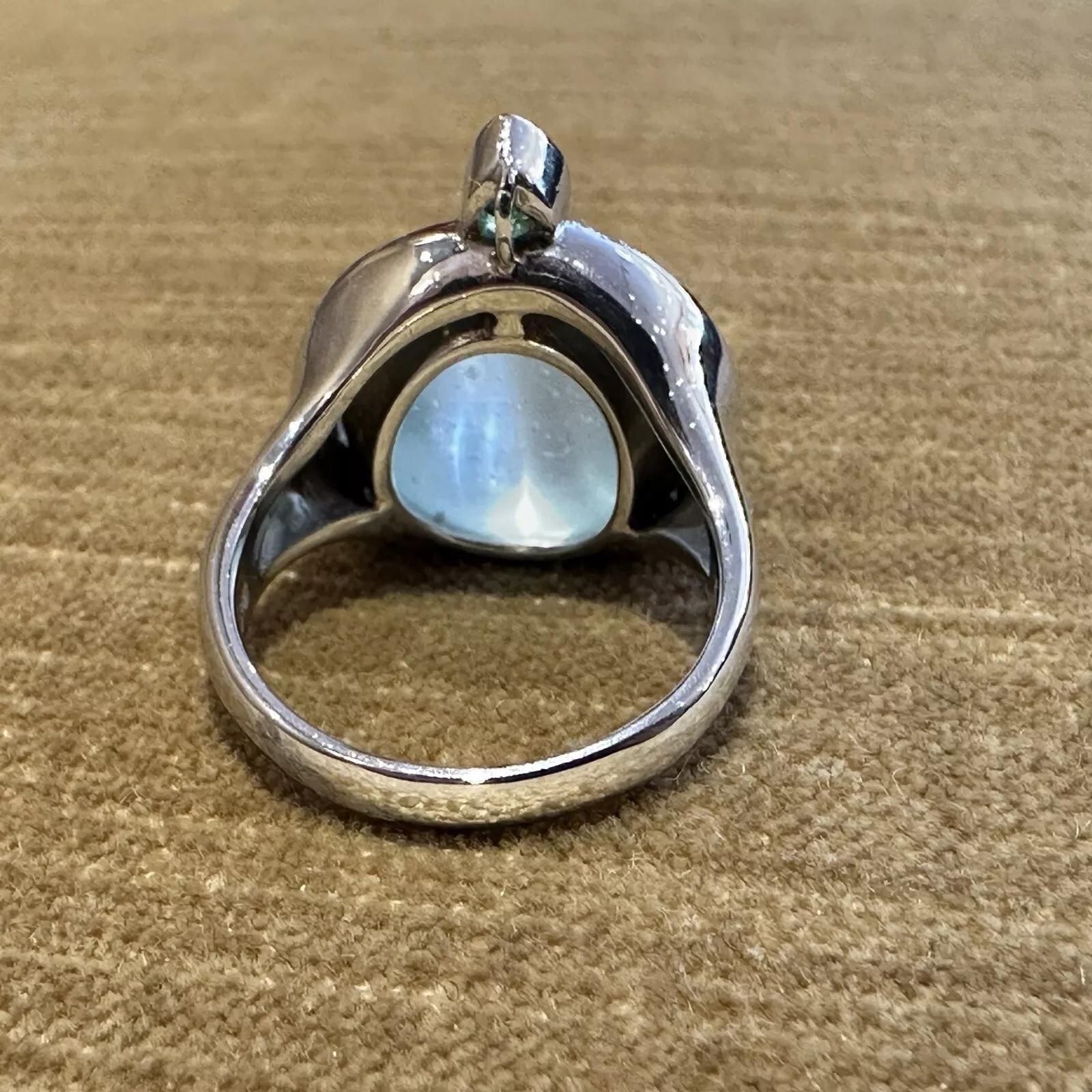 GIA Cat's Eye Aquamarine and Diamond Ring in Platinum For Sale 2