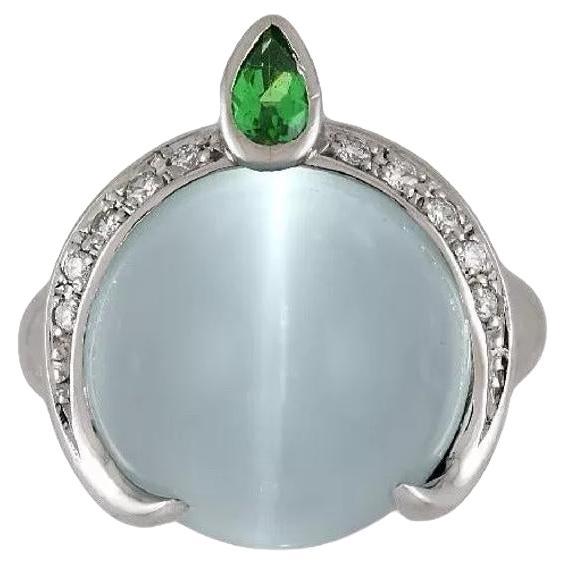 GIA Cat's Eye Aquamarine and Diamond Ring in Platinum