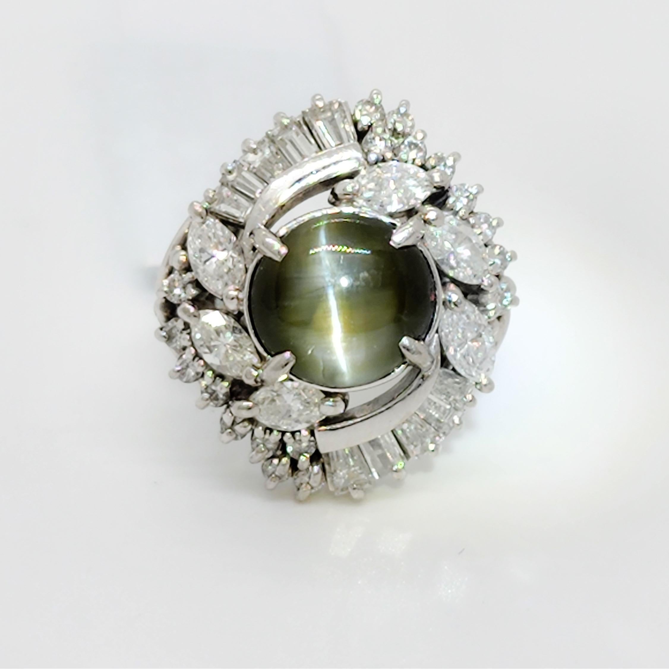 Round Cut GIA Cat's Eye Color Change Alexandrite and Diamond Cocktail Ring  For Sale