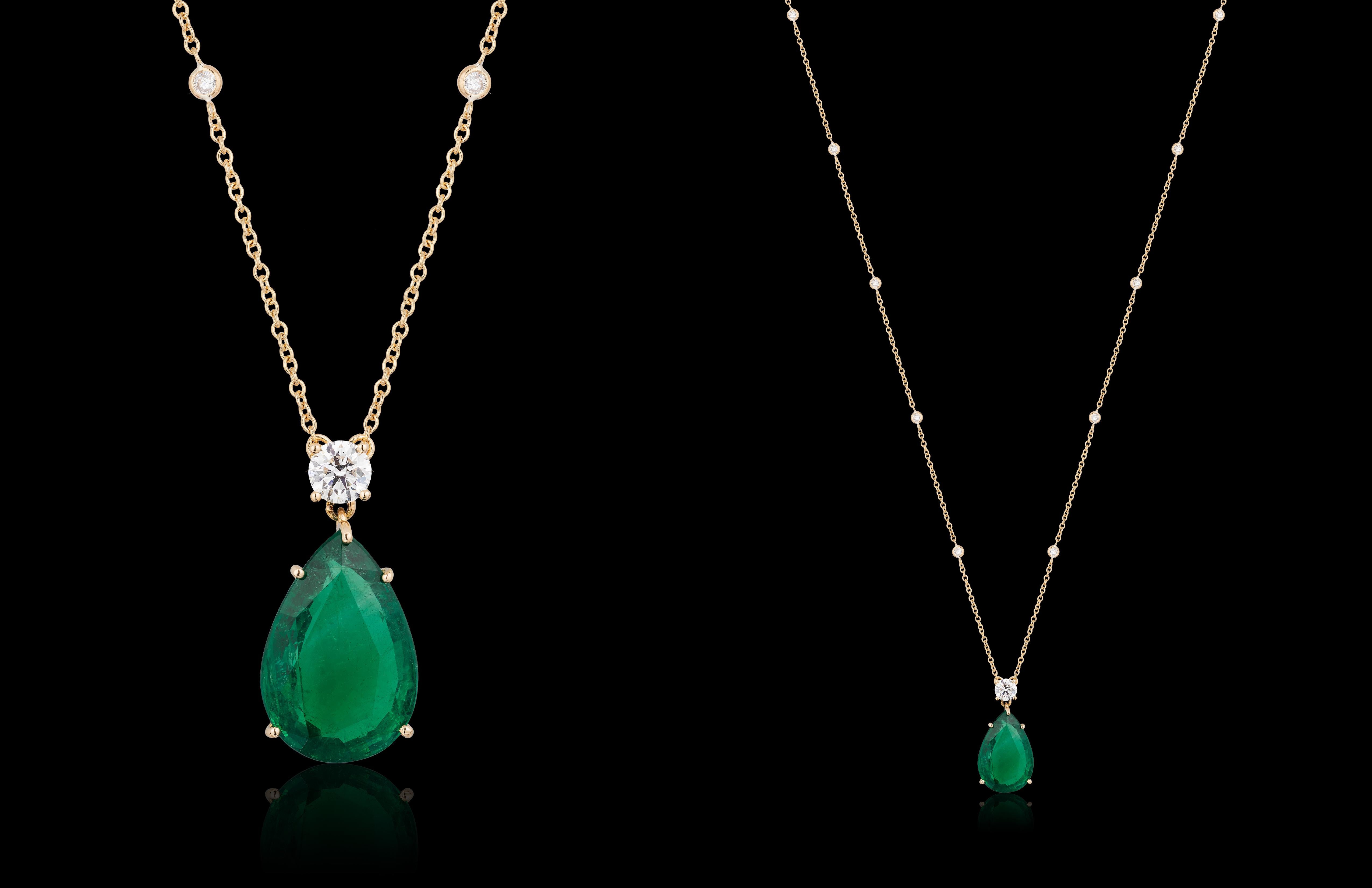 Pear Cut GIA CDC Certified 16.10 Carat Emerald Diamond 18 Karat Yellow Gold Pendant For Sale