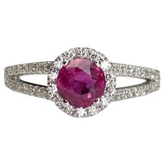 GIA Ceretified 14k White Gold Ruby Halo Ring