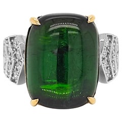 GIA Cerfitied 15.65 Carat Tourmaline and White Diamond Anillo de Oro Blanco