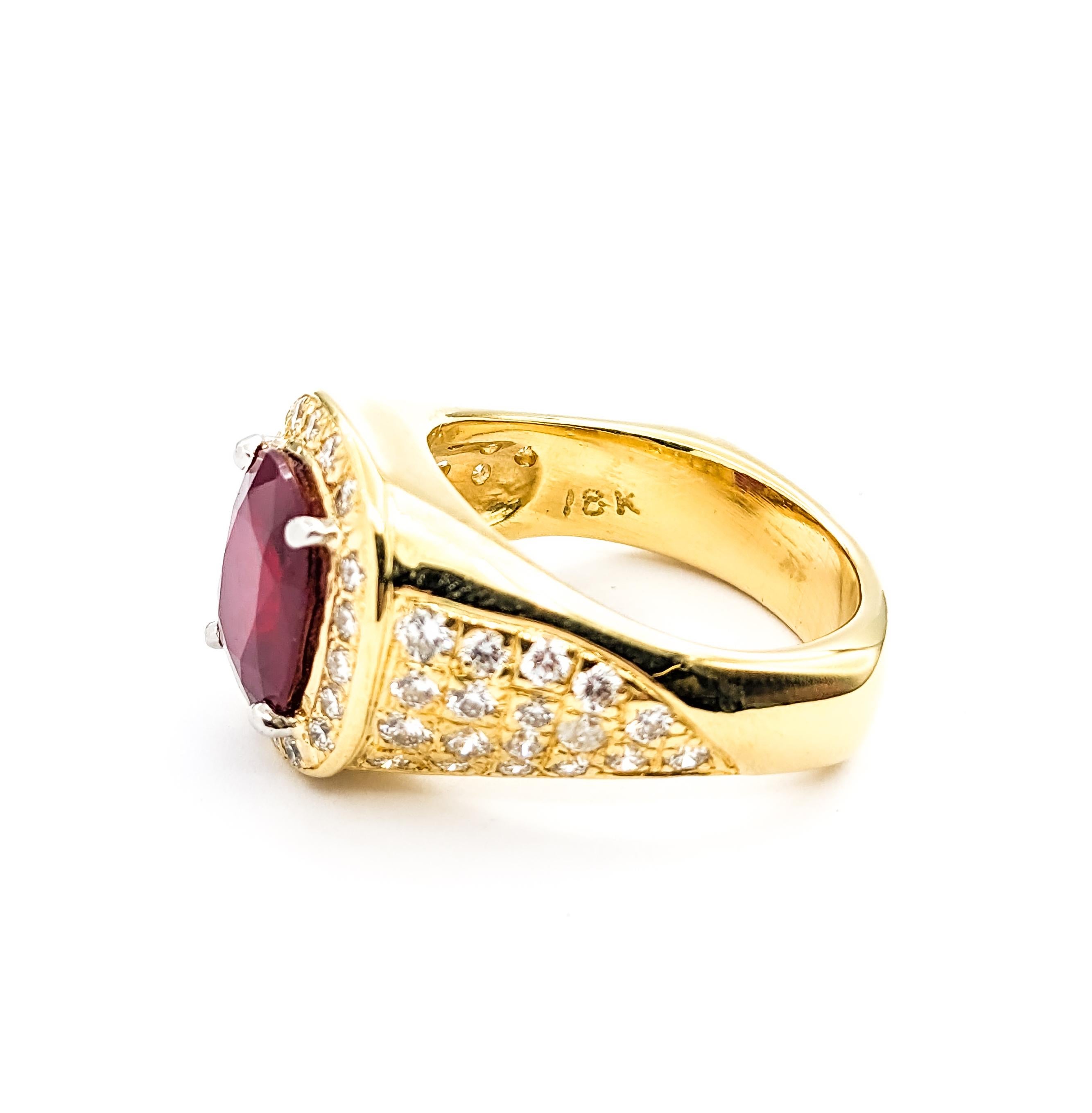 GIA Cerified 5.87ct Heat-only Burmese Ruby & 1.50ctw Diamonds Ring In Yellow Gol For Sale 5