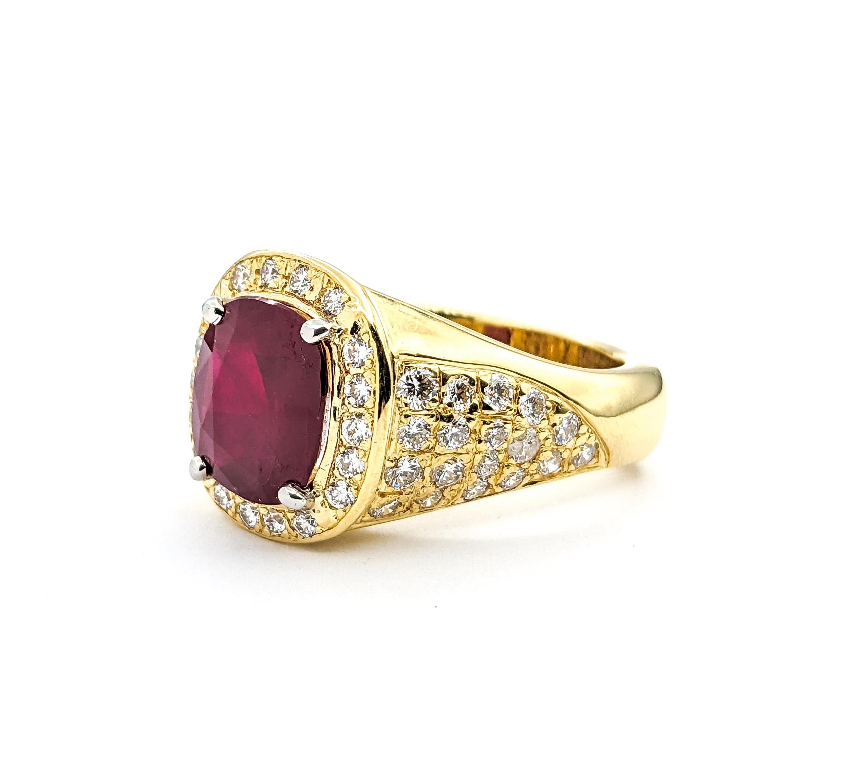 GIA Cerified 5.87ct Heat-only Burmese Ruby & 1.50ctw Diamonds Ring In Yellow Gol For Sale 6