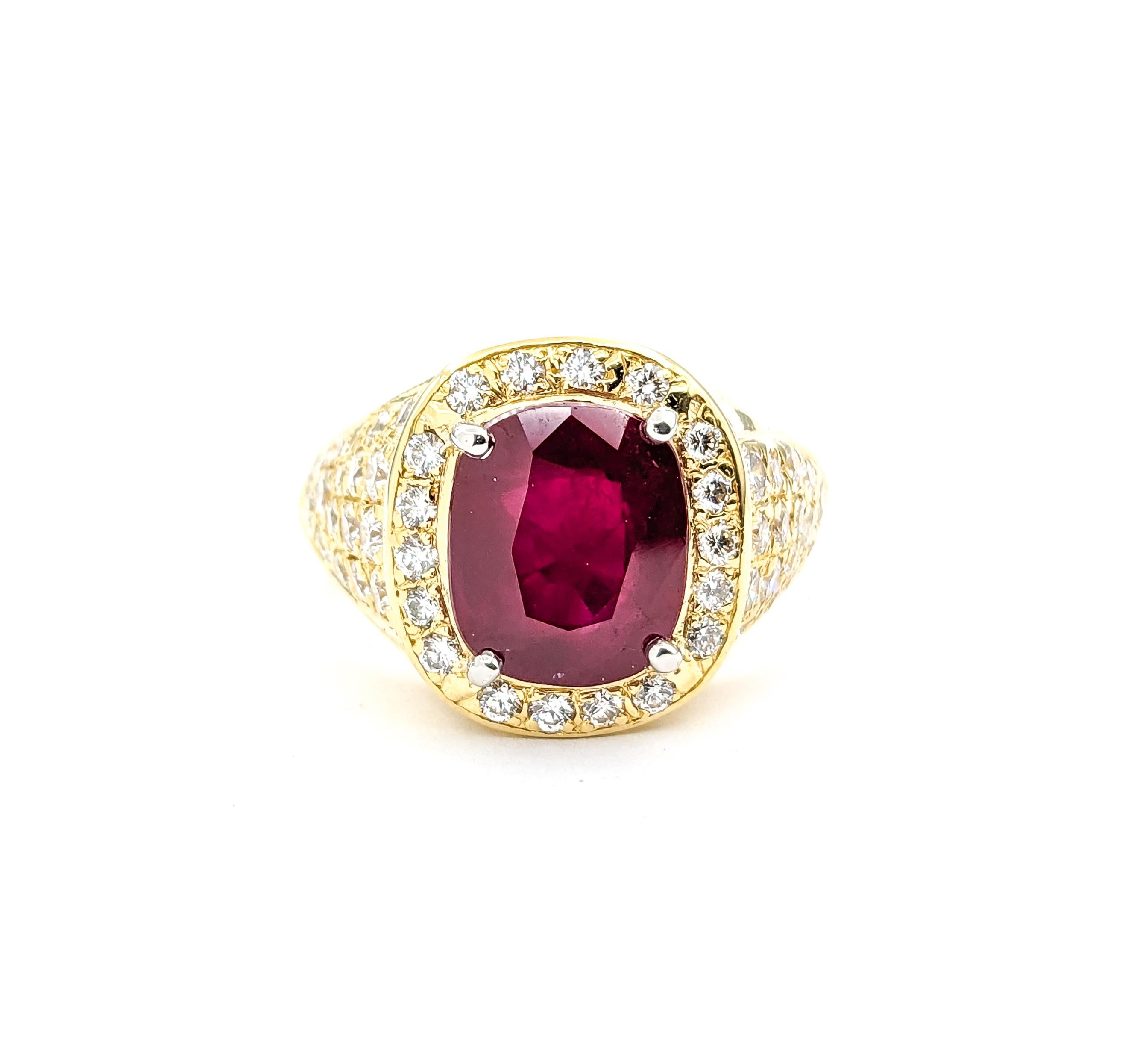 GIA Cerified 5.87ct Heat-only Burmese Ruby & 1.50ctw Diamonds Ring In Yellow Gol For Sale 7