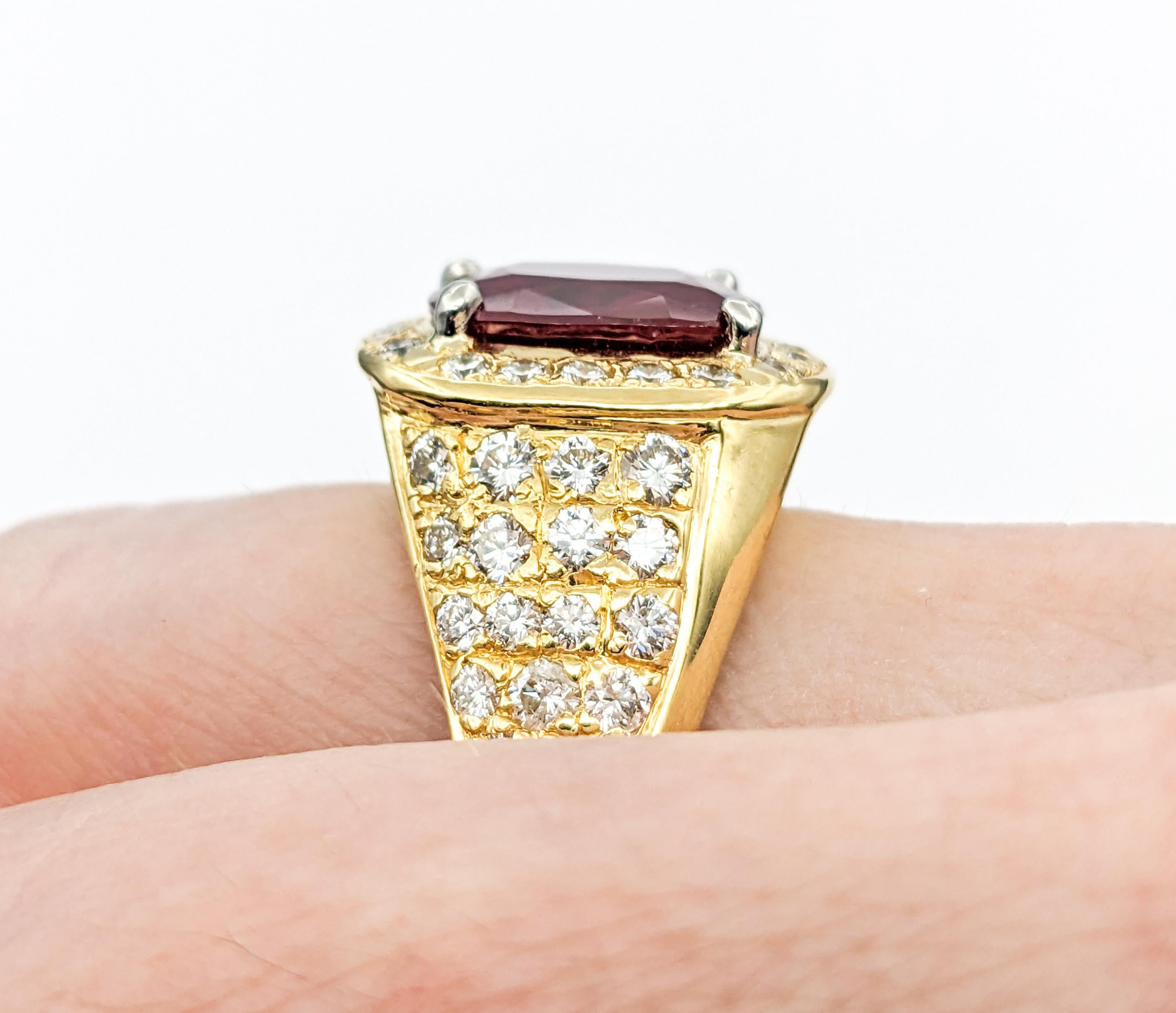 Men's GIA Cerified 5.87ct Heat-only Burmese Ruby & 1.50ctw Diamonds Ring In Yellow Gol For Sale