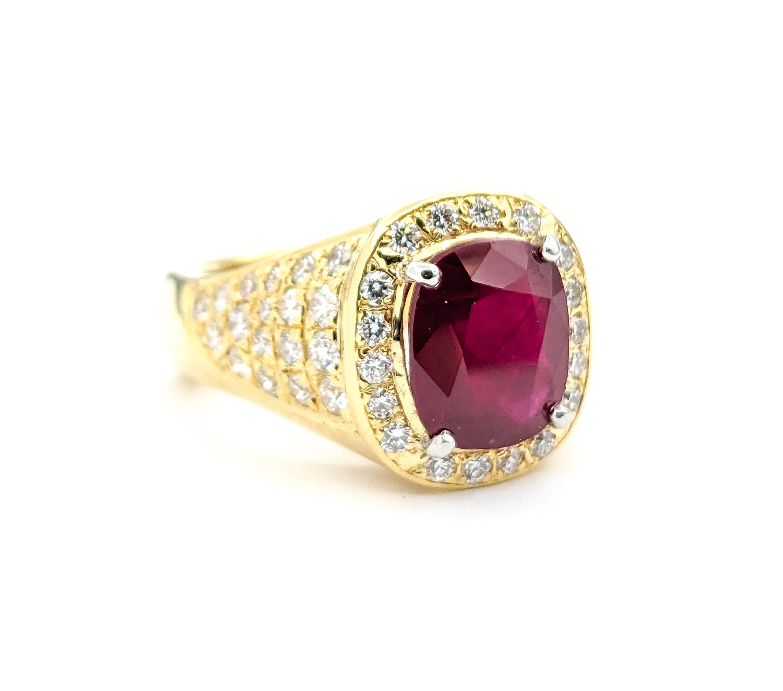 GIA Cerified 5.87ct Heat-only Burmese Ruby & 1.50ctw Diamonds Ring In Yellow Gol For Sale 1