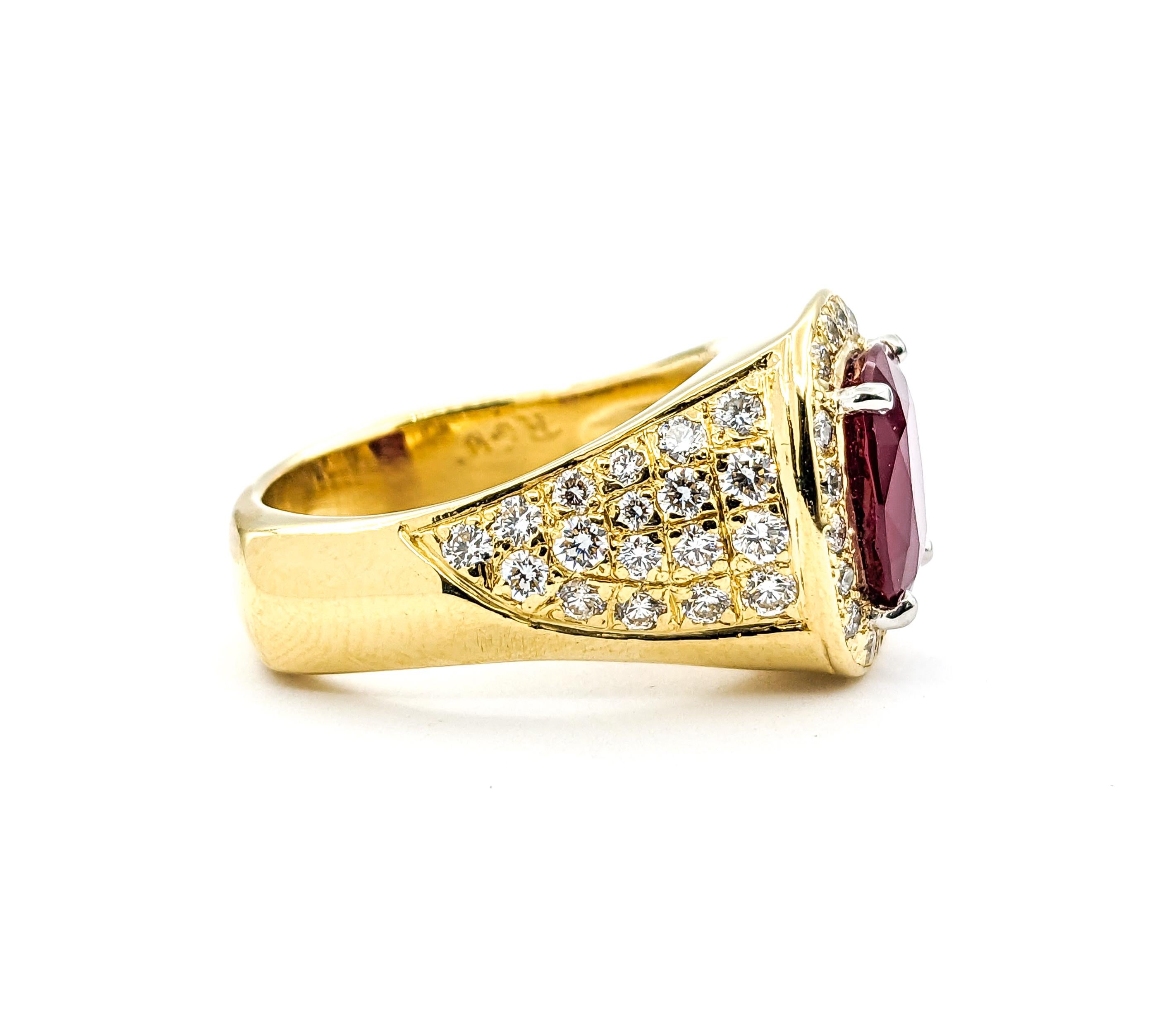 GIA Cerified 5.87ct Heat-only Burmese Ruby & 1.50ctw Diamonds Ring In Yellow Gol For Sale 2